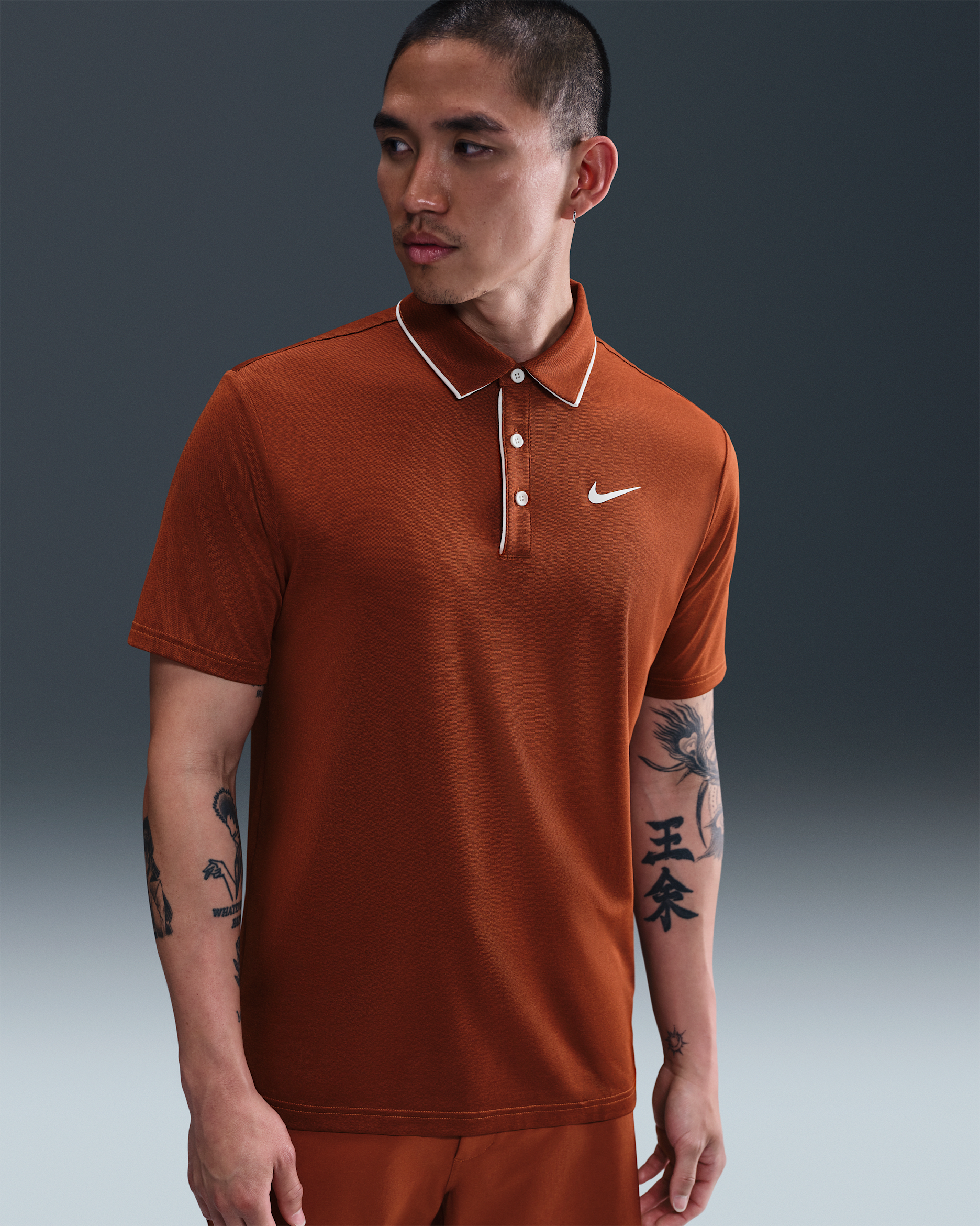 나이키 투어 남성 드라이 핏 골프 폴로 - 데저트 오렌지/페일 아이보리