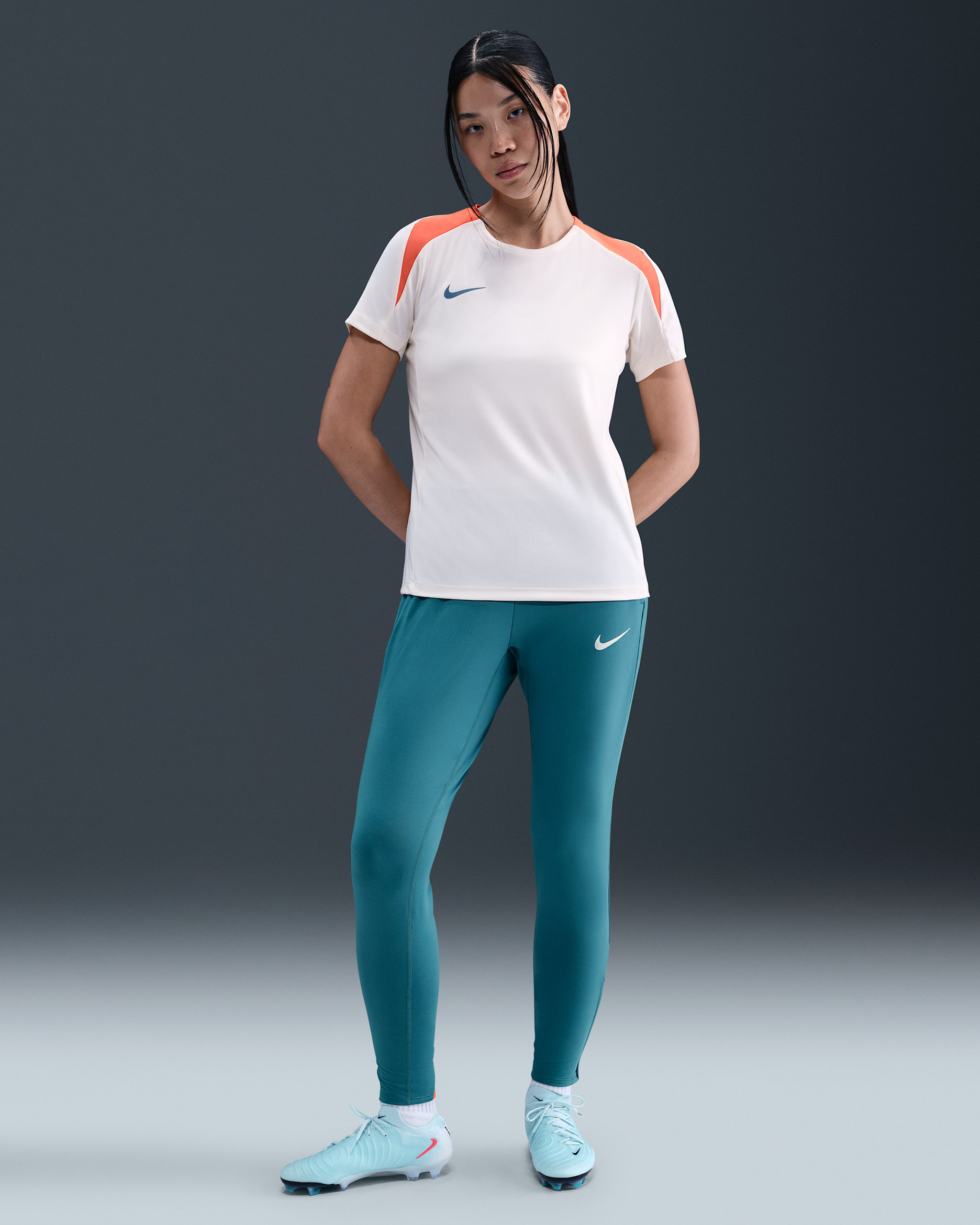 Pants de fútbol Dri-FIT para mujer Nike Strike - Azul humeante/Naranja césped/Tiza