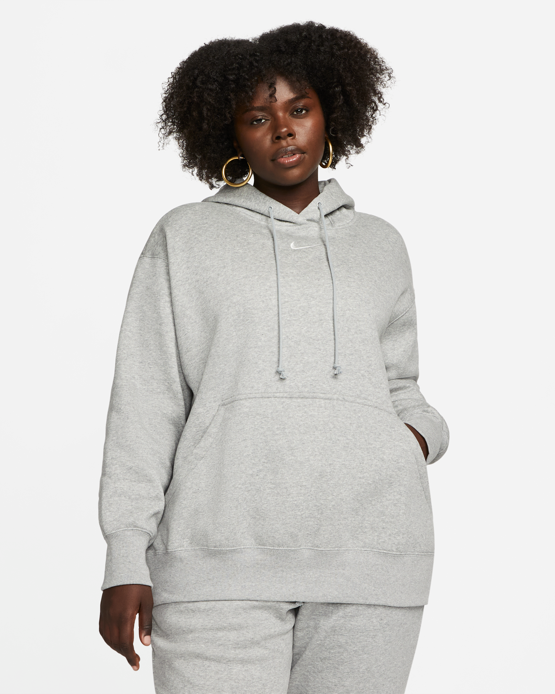 Damska bluza z kapturem o kroju oversize Nike Sportswear Phoenix Fleece (duże rozmiary) - Dark Grey Heather/Sail