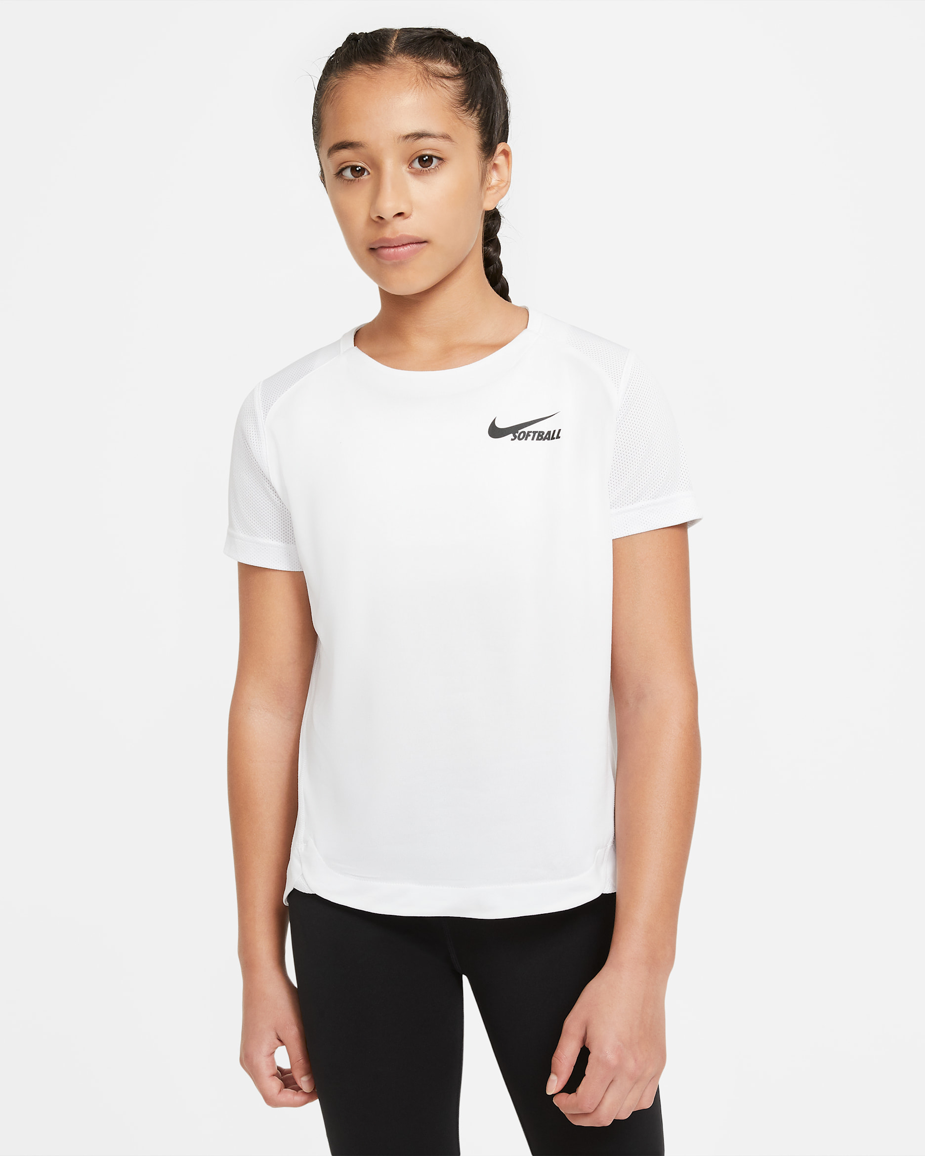 Nike Big Kids' (Girls') Short-Sleeve Softball Top - White/Black