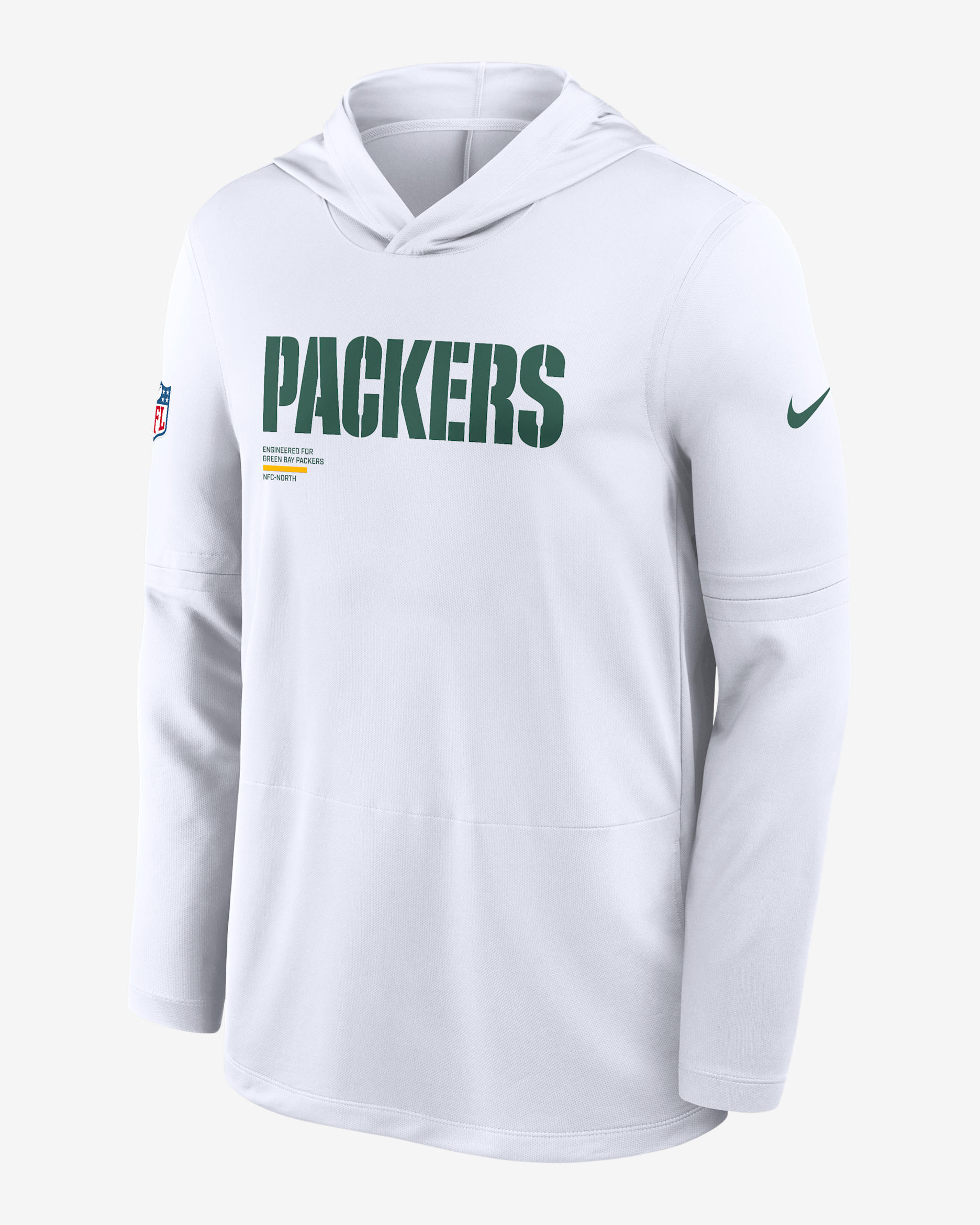 Playera de manga larga Nike Dri-FIT de la NFL con gorro para hombre Green Bay Packers Pure Fury Sideline - Blanco