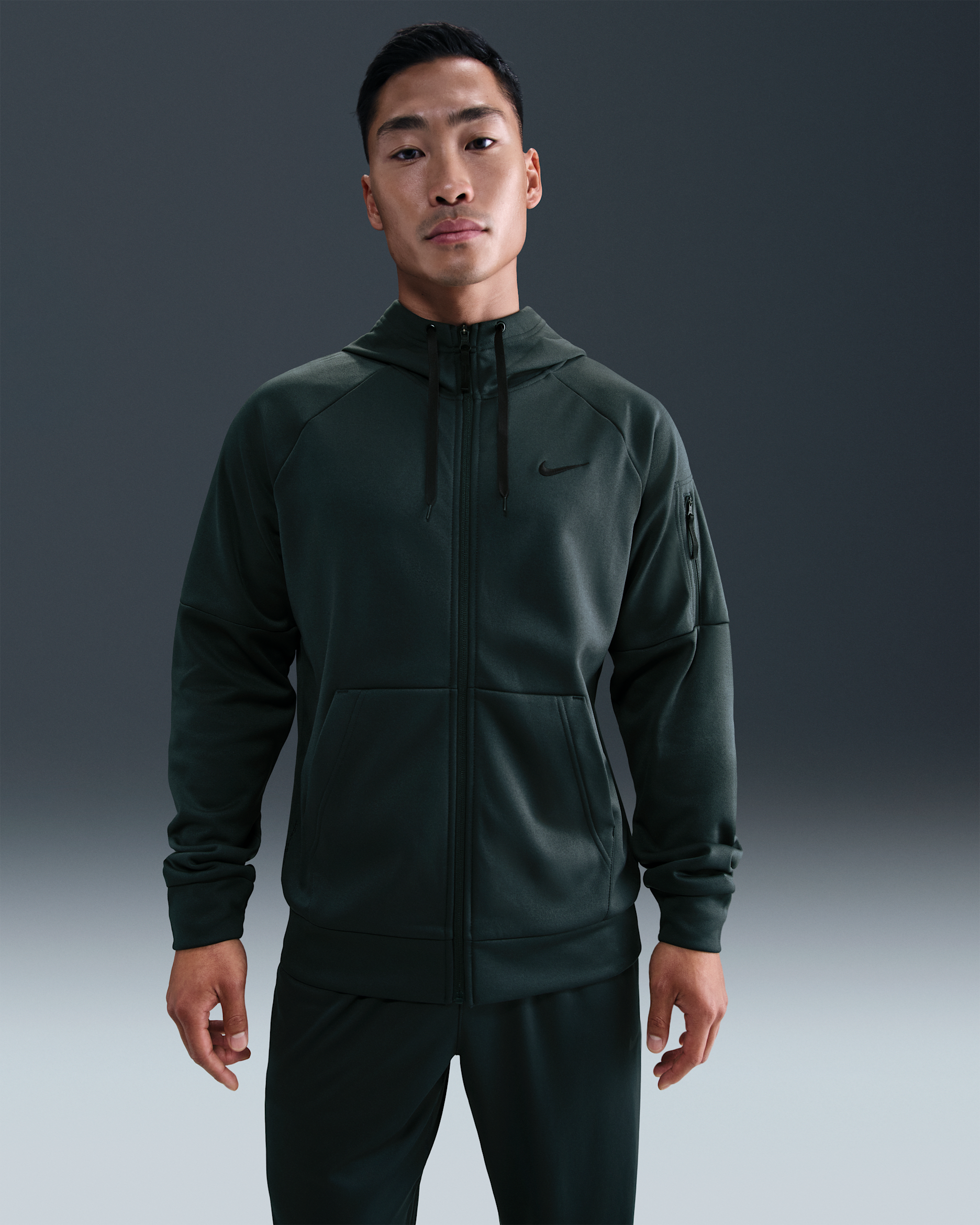 Nike Therma Men's Therma-FIT Full-Zip Fitness Top - Seaweed/Seaweed/Black