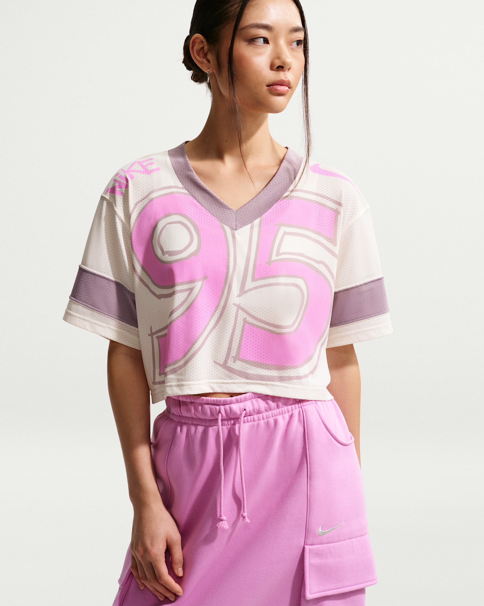 Nike Sportswear Women's Oversized Cropped Jersey - Chalk/Light Violet Ore/Light Magenta