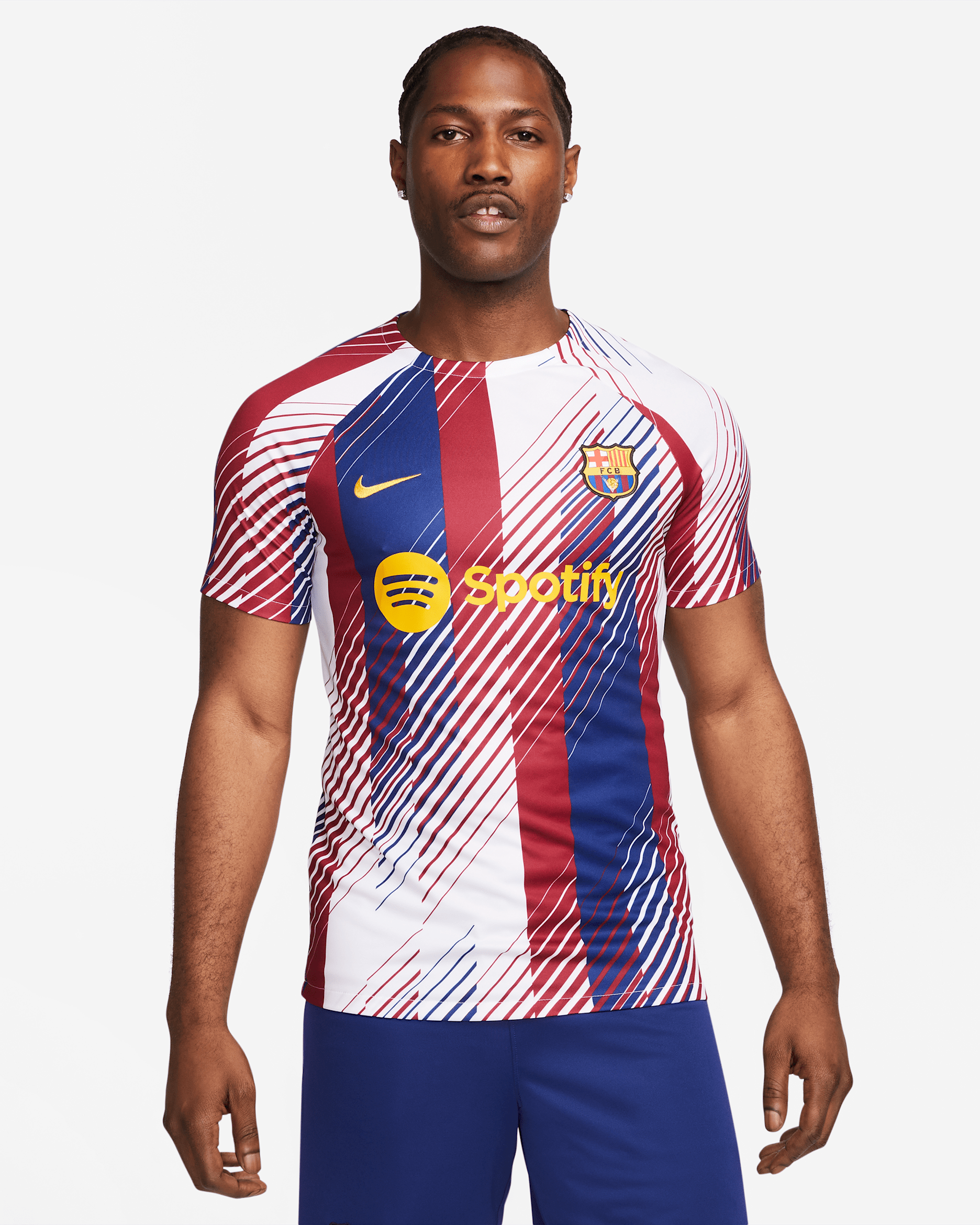 เสื้อฟุตบอลก่อนลงแข่งผู้ชาย Nike Dri-FIT FC Barcelona Academy Pro - ขาว/ขาว/Noble Red/University Gold