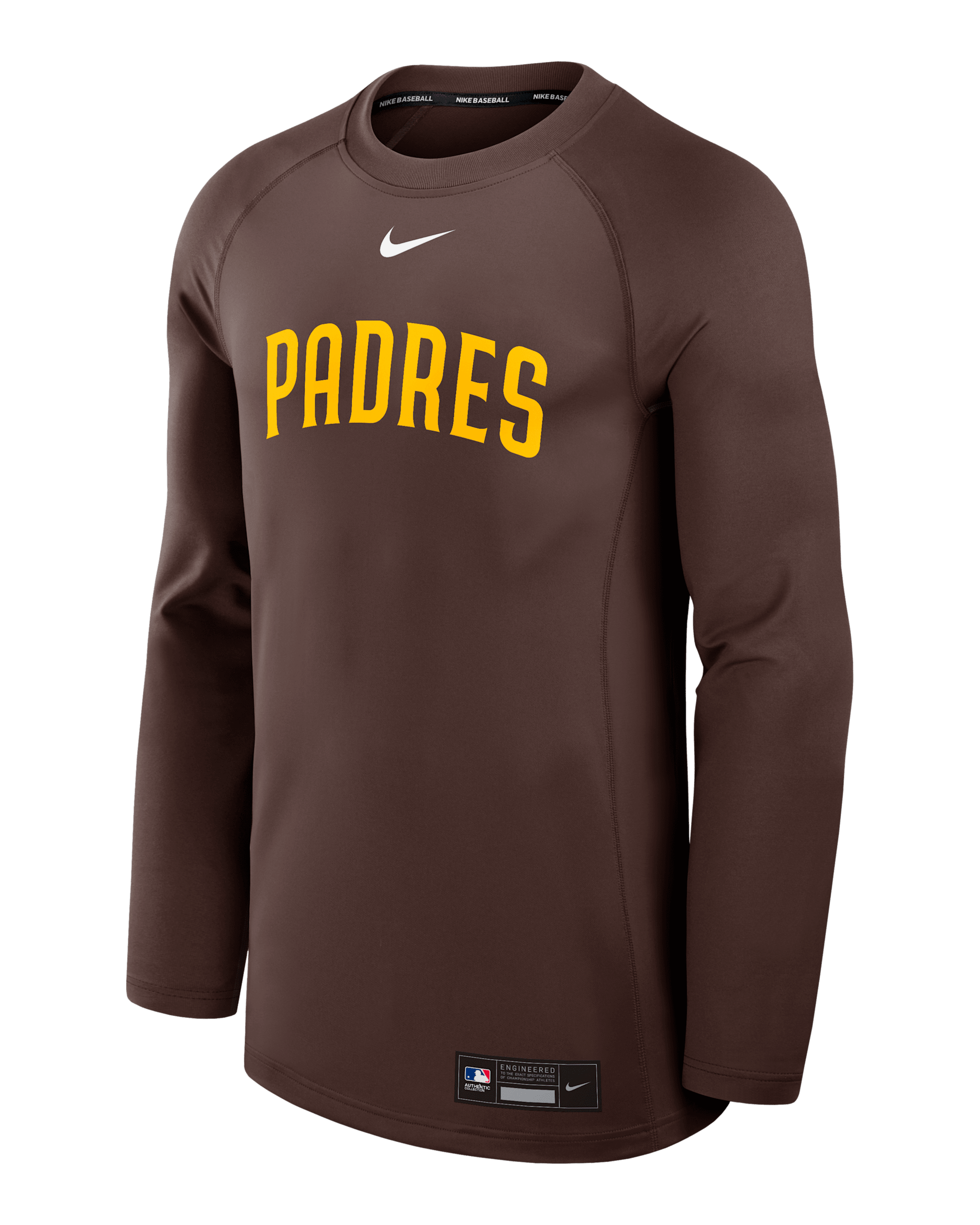 Sudadera de cuello redondo sin cierre Nike Dri-FIT de la MLB para hombre San Diego Padres Authentic Collection Game Time - Marrón
