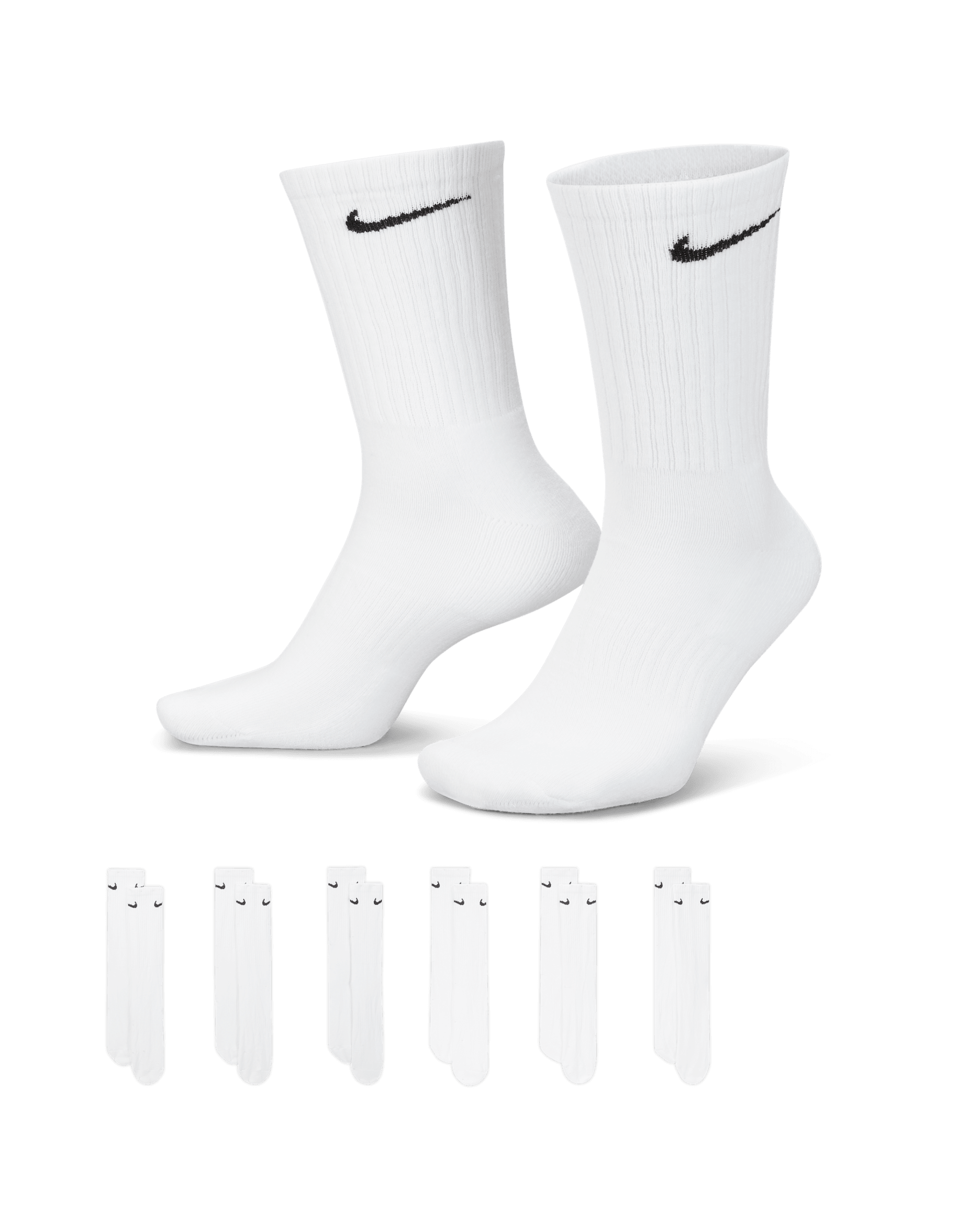 Chaussettes de training mi-mollet Nike Everyday Cushioned (6 paires) - Blanc/Noir