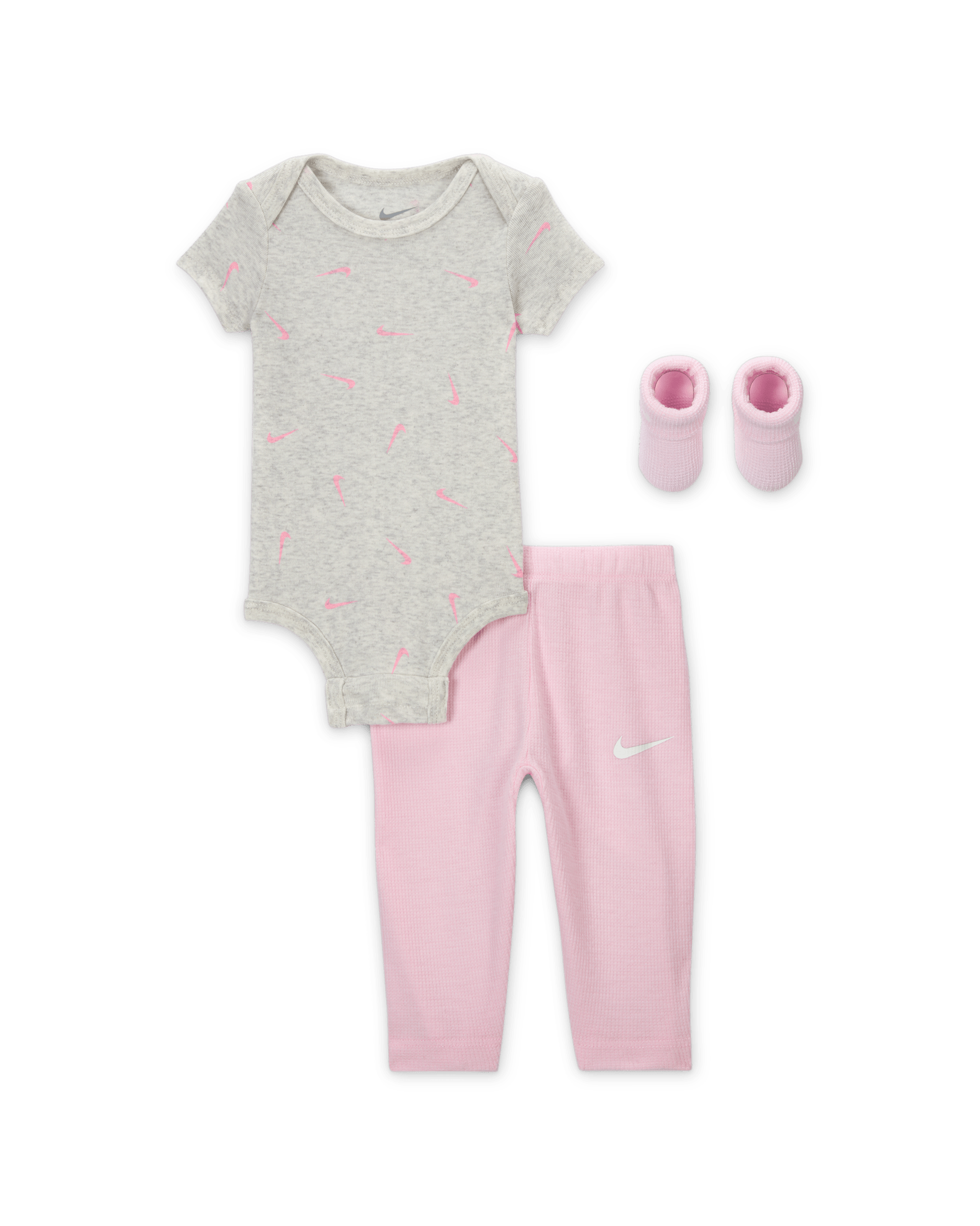 Conjunto de 3 piezas de body y pants con patrón tipo waffle para bebé Nike - Espuma rosa