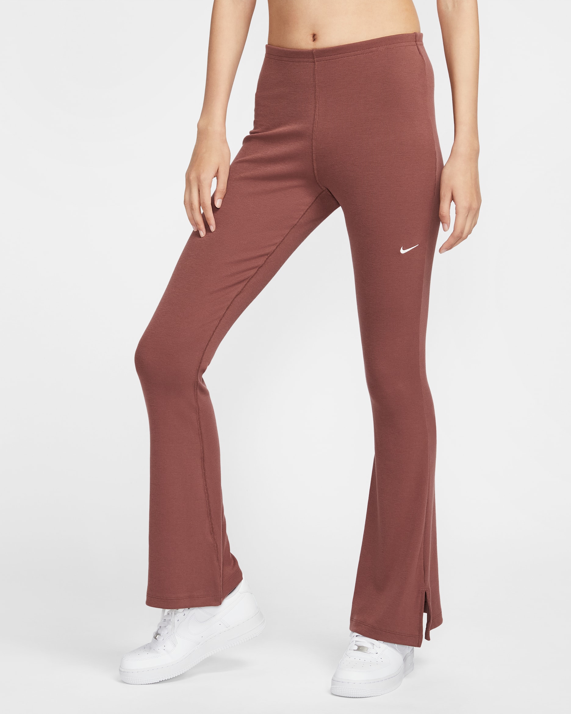 Nike Sportswear Chill Knit Women's Tight Mini-Rib Flared Leggings - Red Sepia/Sail