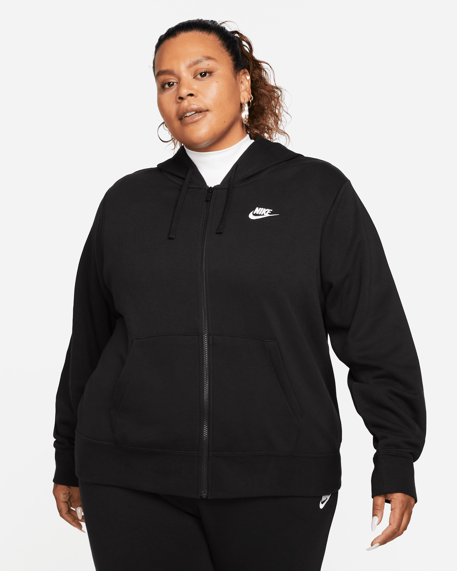 Nike Sportswear Club Fleece Women's Full-Zip Hoodie (Plus Size) - Black/White