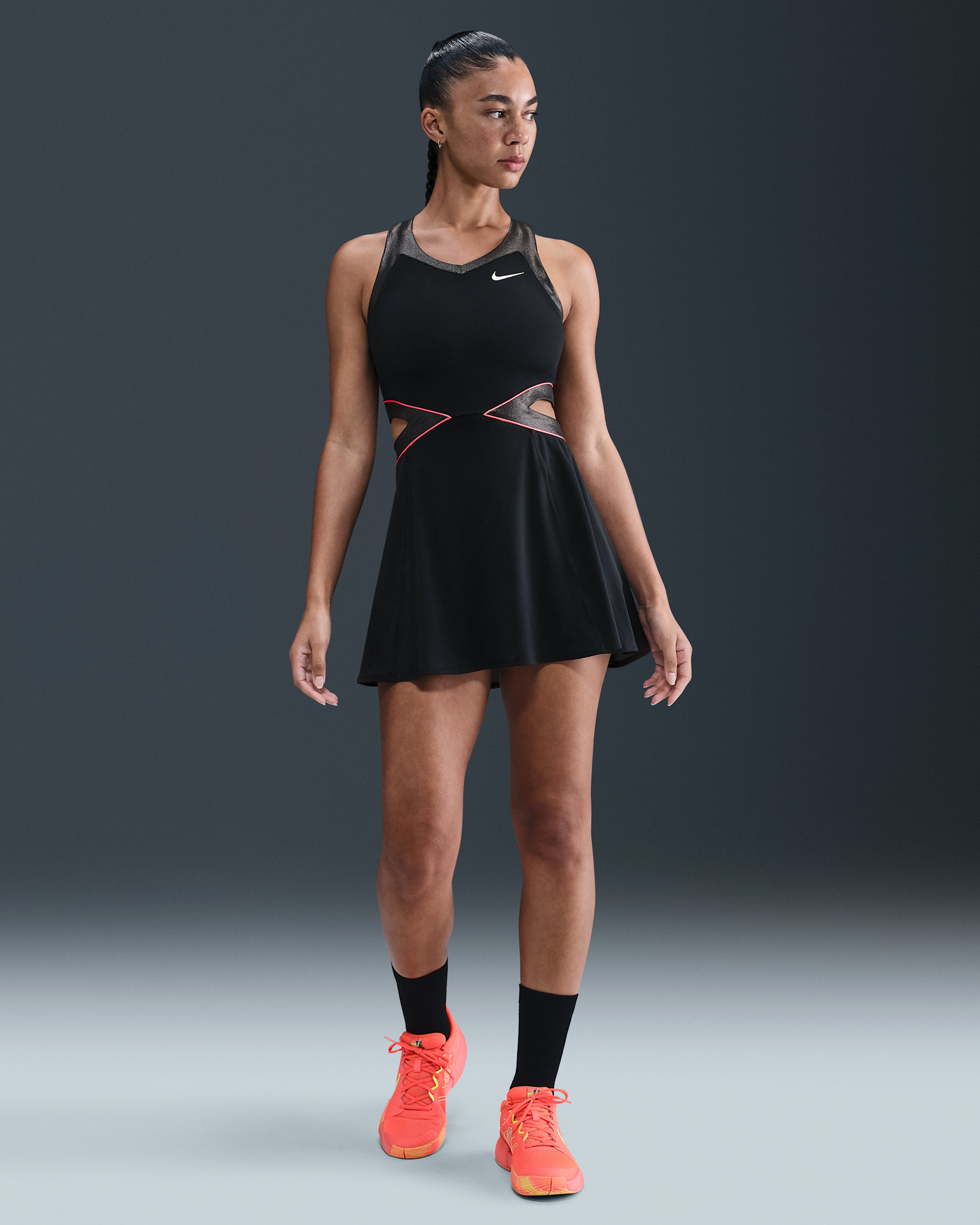 NikeCourt Slam Women's Dri-FIT Tennis Dress - Black/Black/Hot Punch