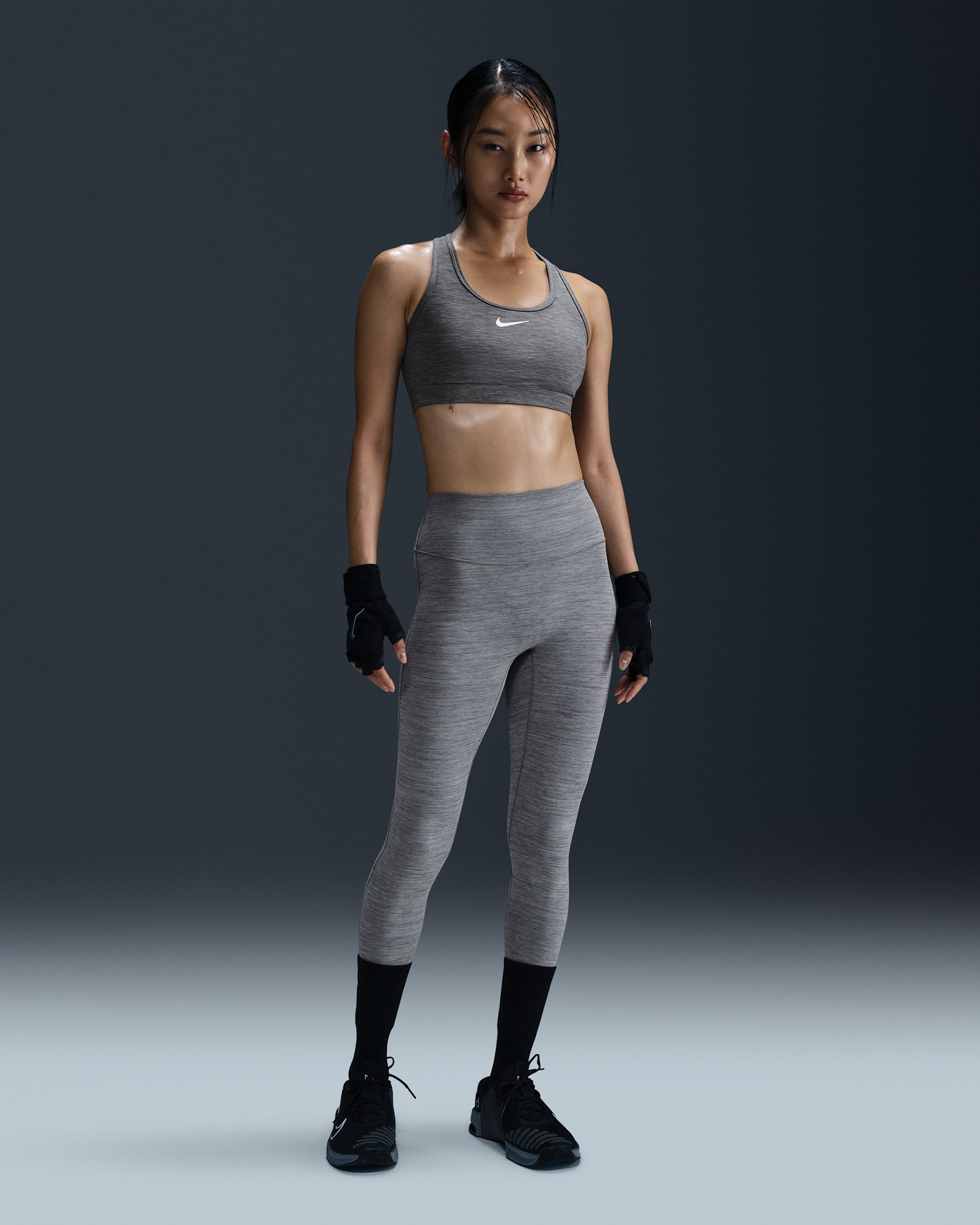 Nike One Seamless Front Women's High-Waisted Full-Length Leggings - Smoke Grey/Heather/Black