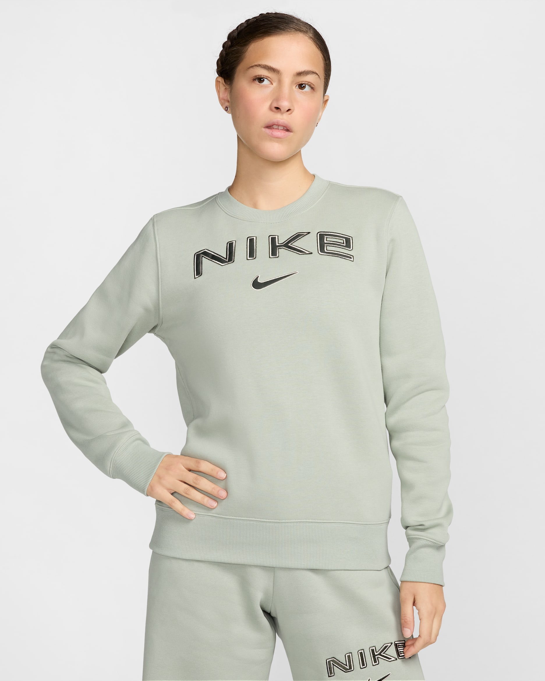 Sudadera de cuello redondo con loogotipo para mujer Nike Sportswear Phoenix Fleece - Horizonte jade/Marrón verdoso claro/Secuoya