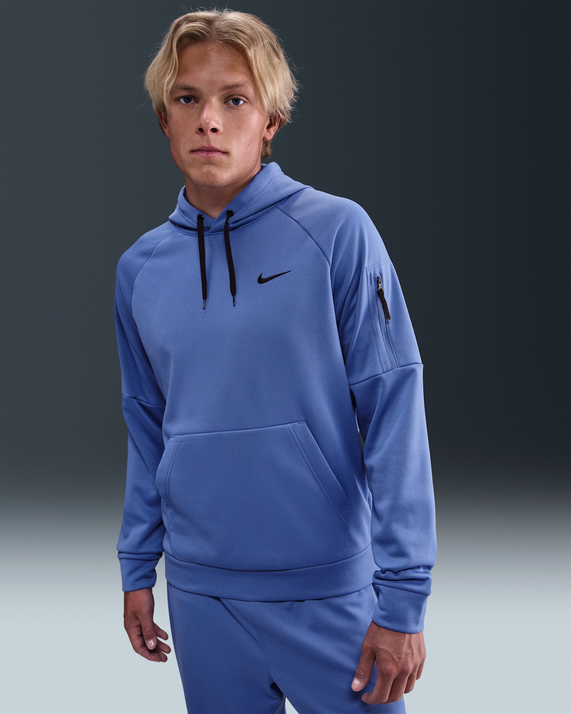 Nike Therma Men's Therma-FIT Hooded Fitness Pullover - Comet Blue/Comet Blue/Black