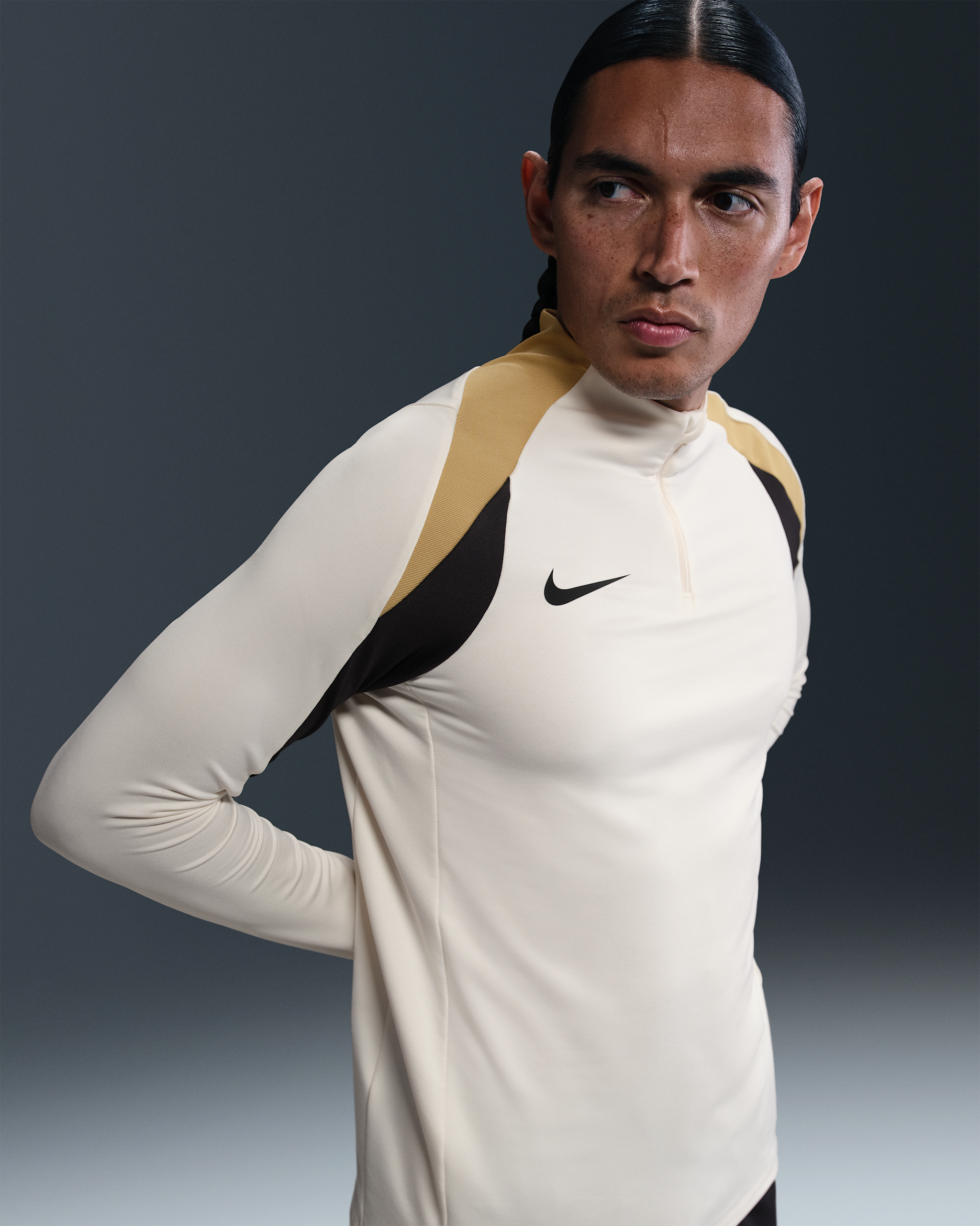 Nike Strike Men's Dri-FIT Football 1/2-Zip Drill Top - Pale Ivory/Black/Jersey Gold/Black
