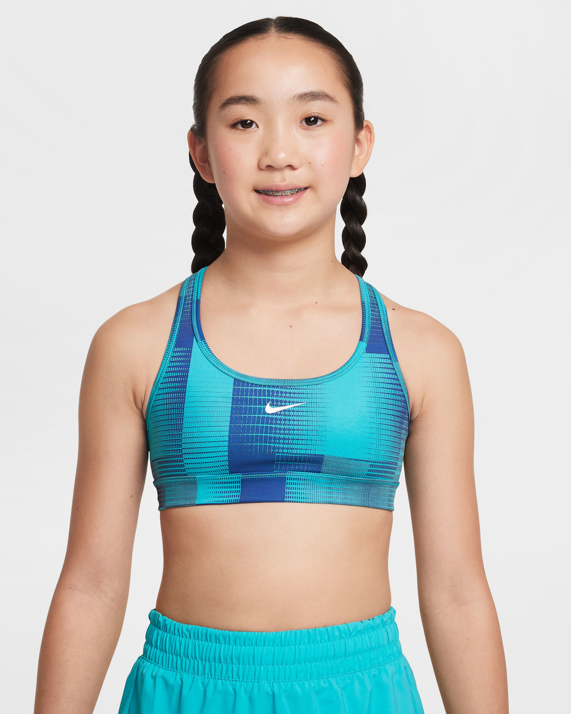 Nike Pro Big Kids' (Girls') Dri-FIT Reversible Sports Bra - Smokey Blue/Dusty Cactus/White