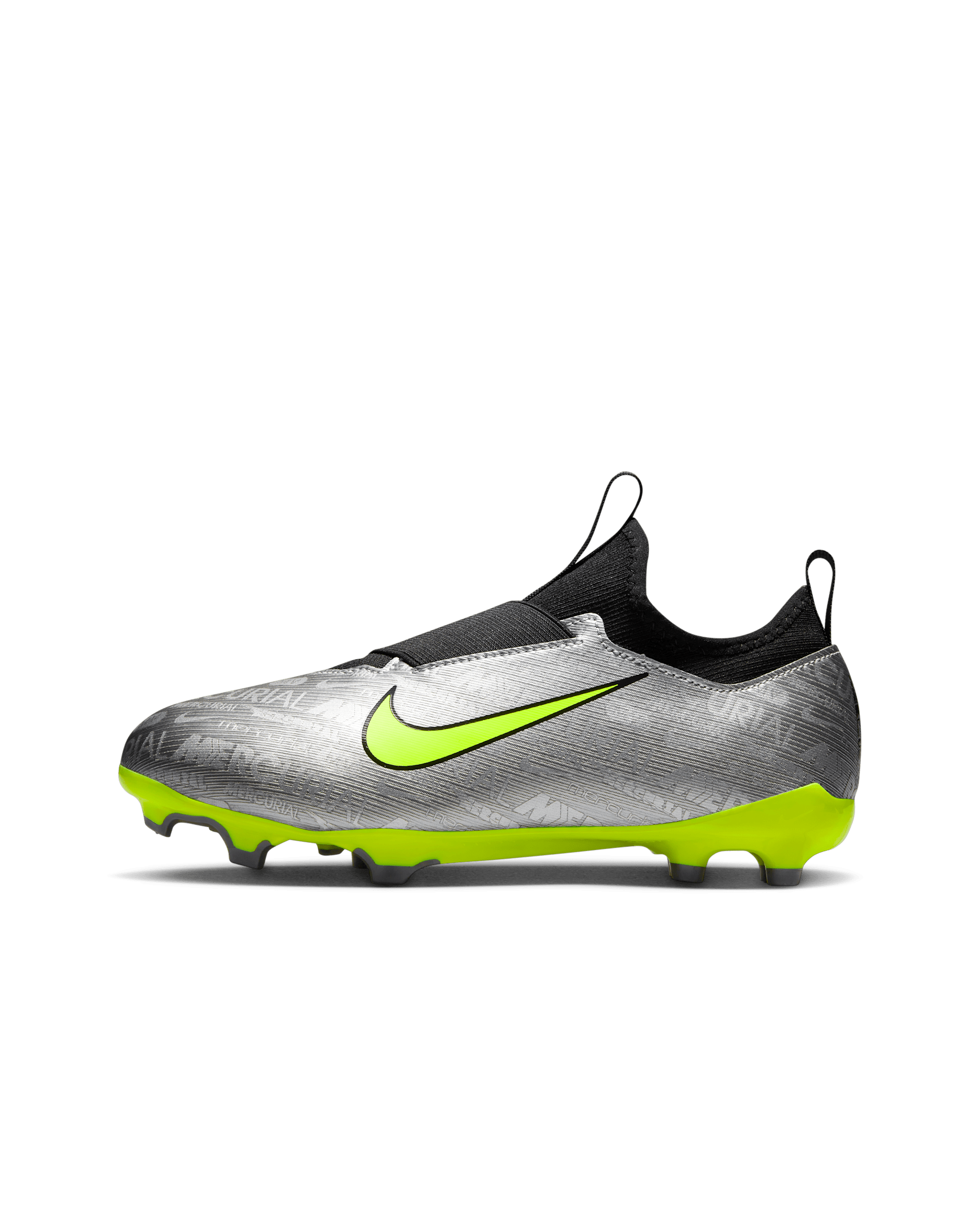 Nike Jr. Zoom Mercurial Vapor 15 Academy XXV MG Younger/Older Kids' Multi-Ground Football Boot - Metallic Silver/Black/Volt/Volt