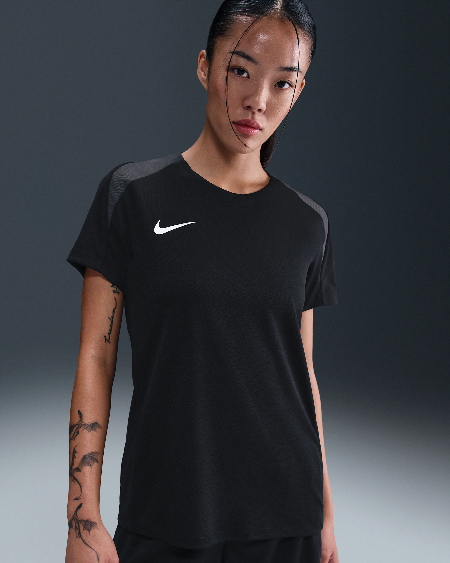 나이키 스트라이크 여성 드라이 핏 반팔 축구 탑 - 블랙/앤트러사이트/화이트