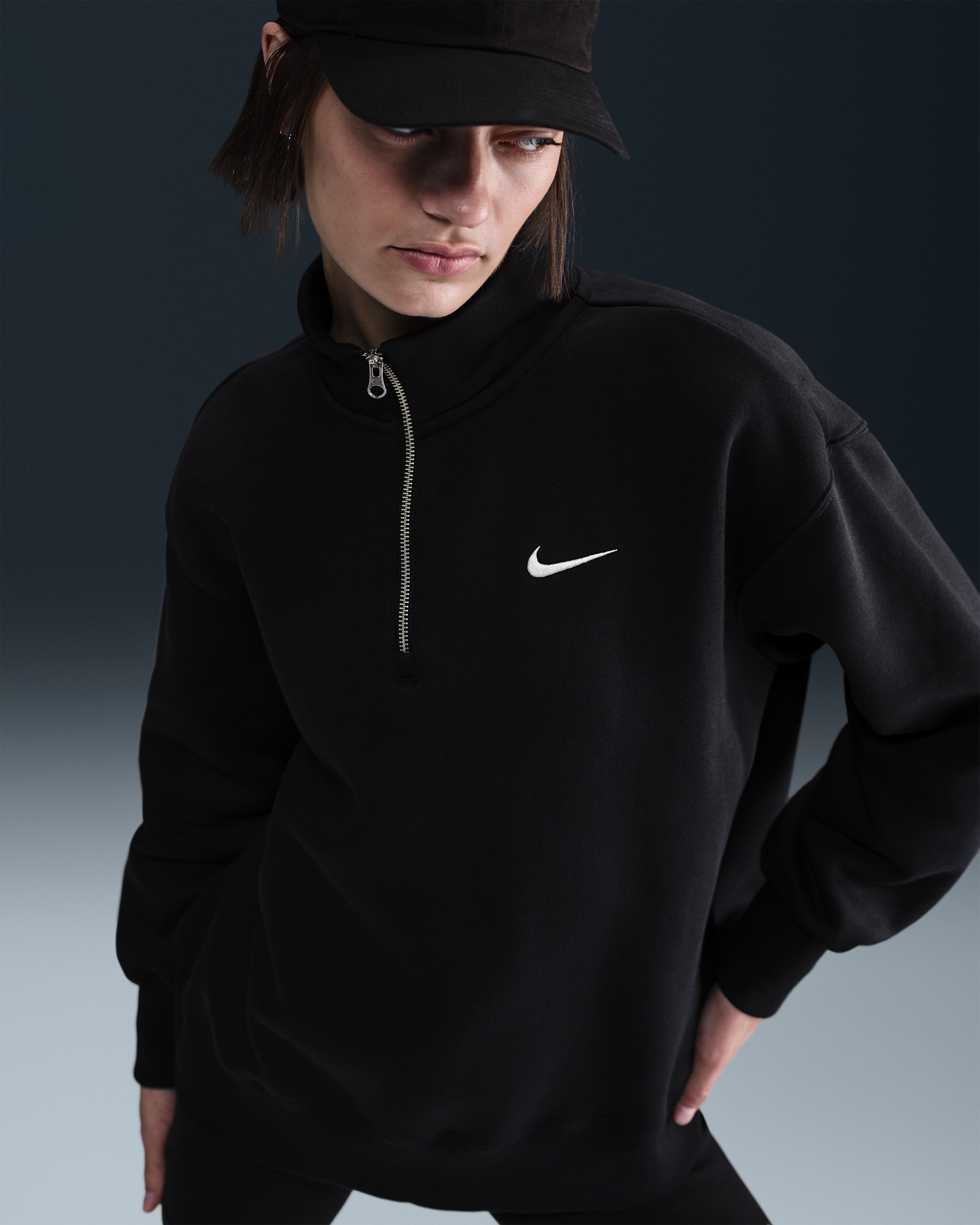 Nike Sportswear Phoenix Fleece Women's Oversized 1/4-Zip Long Sweatshirt - Black/Sail