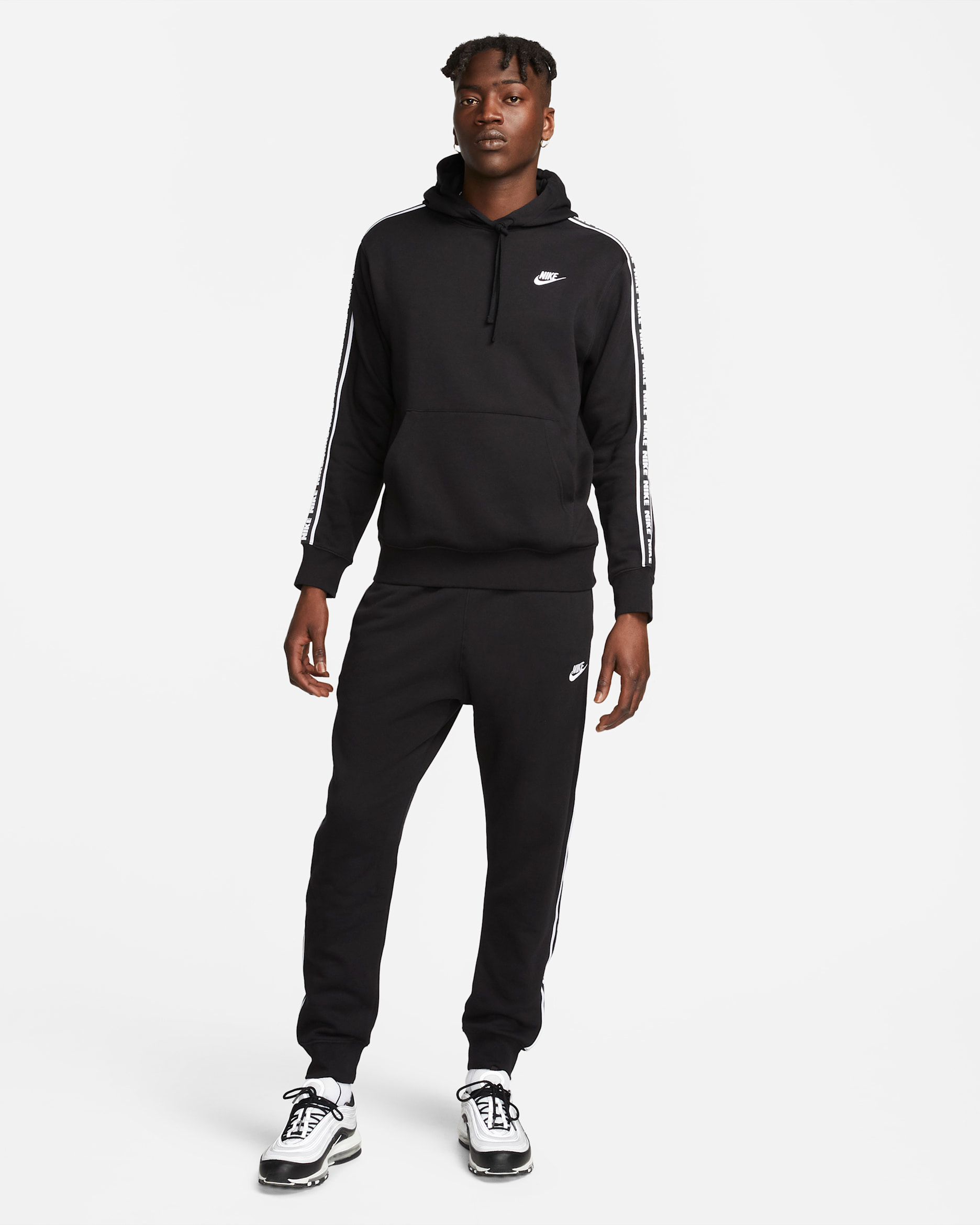 Męski dres z kapturem i grafiką Nike Club Fleece - Czerń/Biel