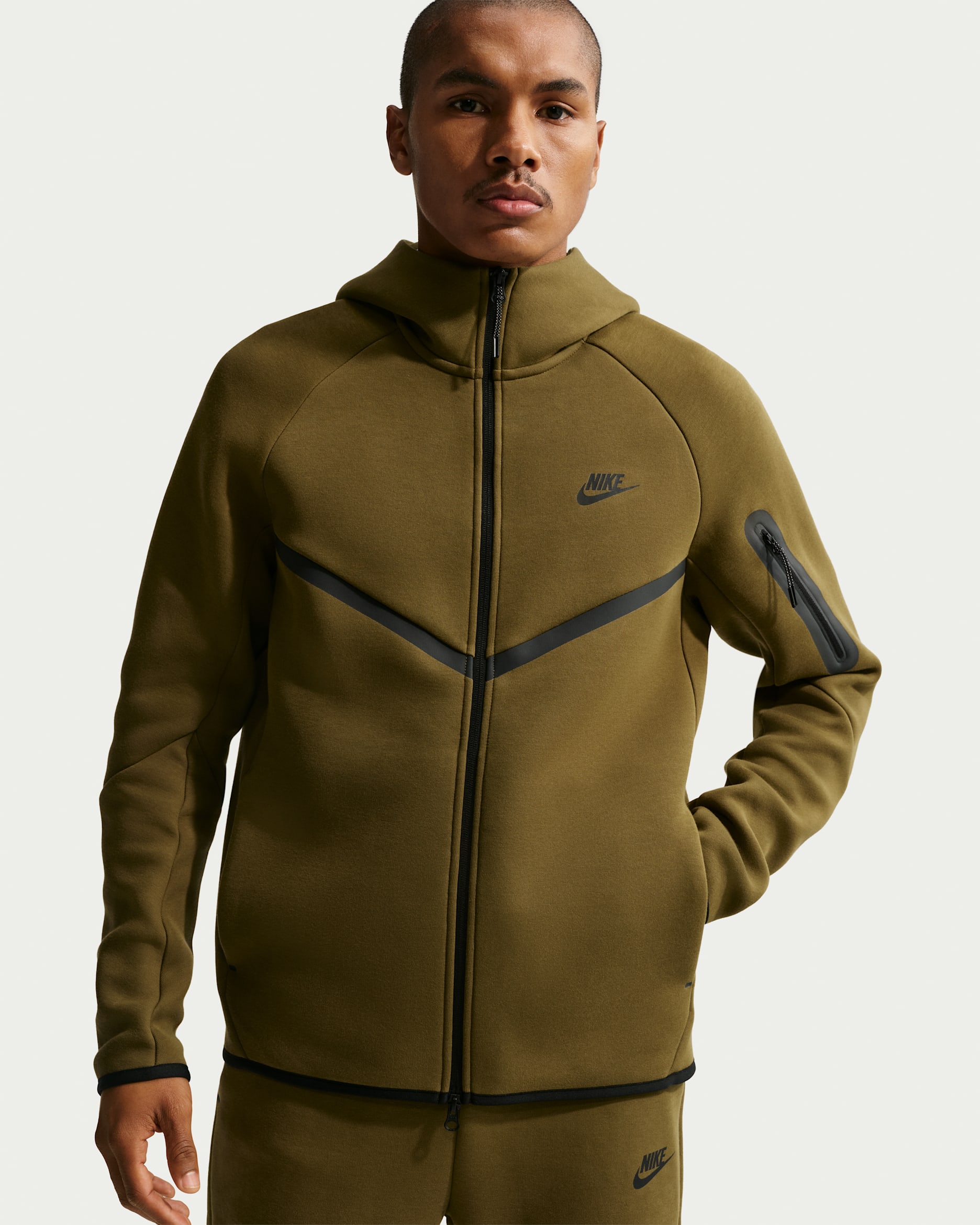 Nike Tech Men's Fleece Windrunner Full-Zip Jacket - Olive Flak/Black