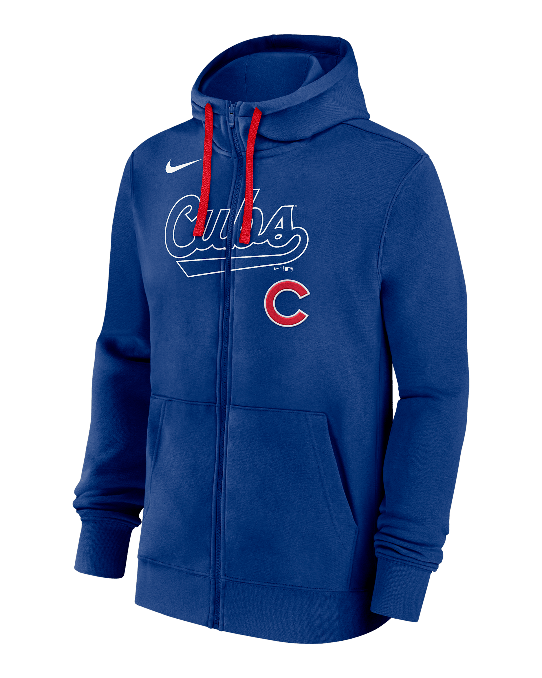 Sudadera con gorro Nike de la MLB de cierre completo para hombre Chicago Cubs Knockout Script - Royal