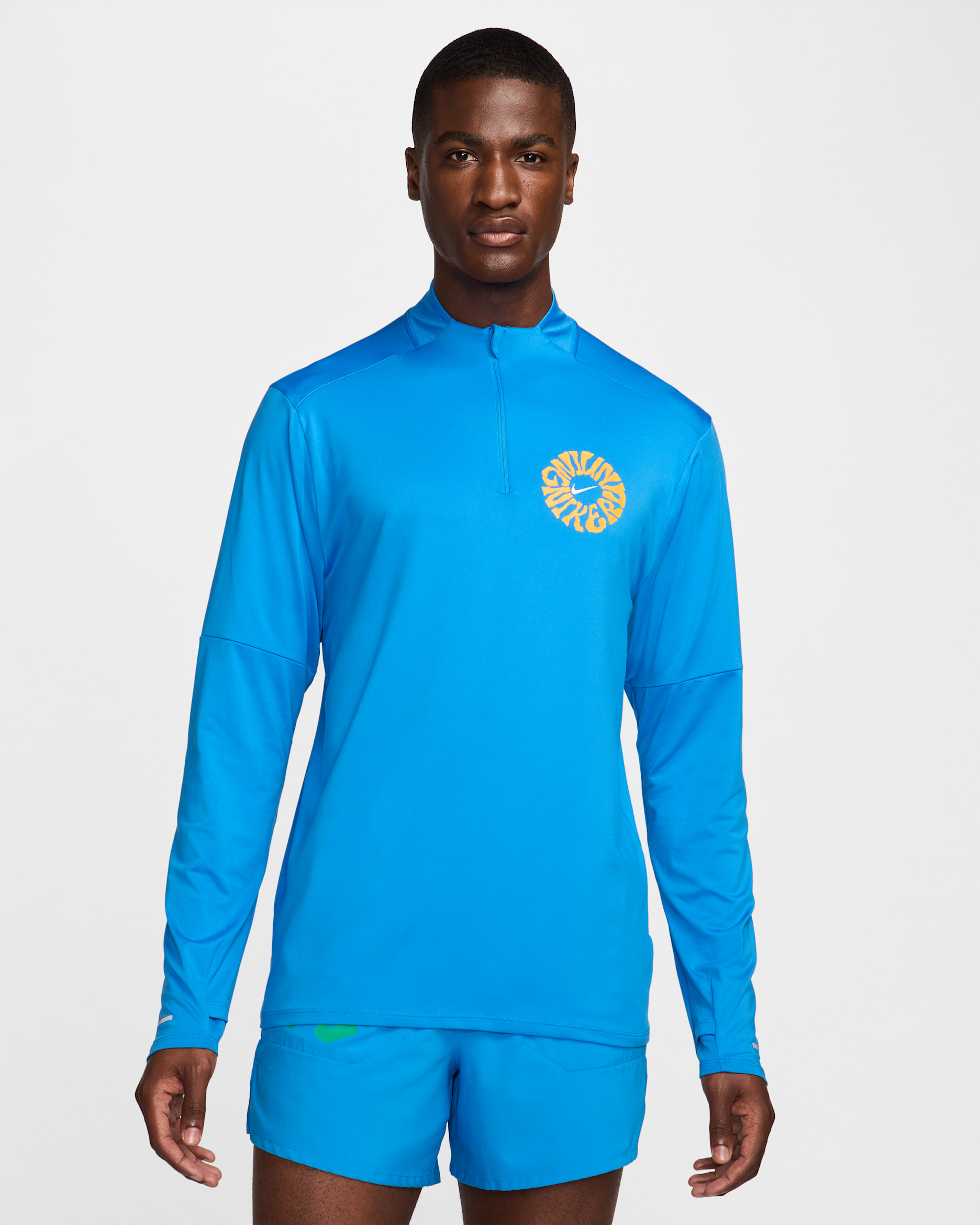 Playera de correr Dri-FIT con cierre de 1/4 para hombre Nike Element Run Energy - Azul foto claro/Blanco cumbre