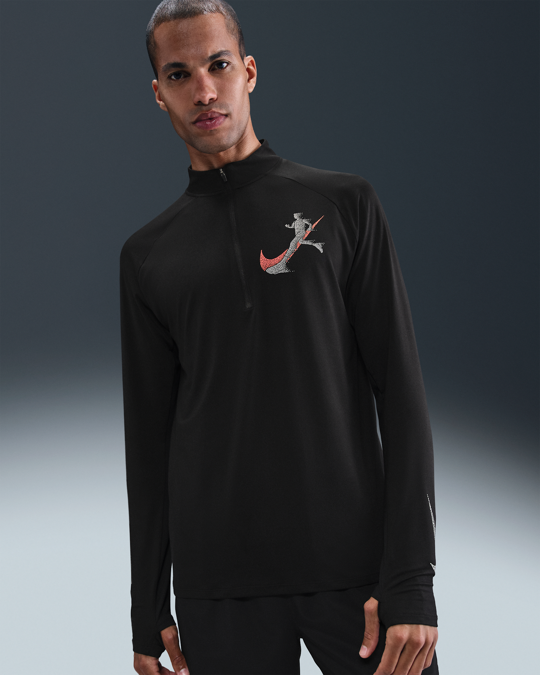 Nike Stride Dri-FIT UV Yarım Fermuarlı Erkek Koşu Üstü - Siyah