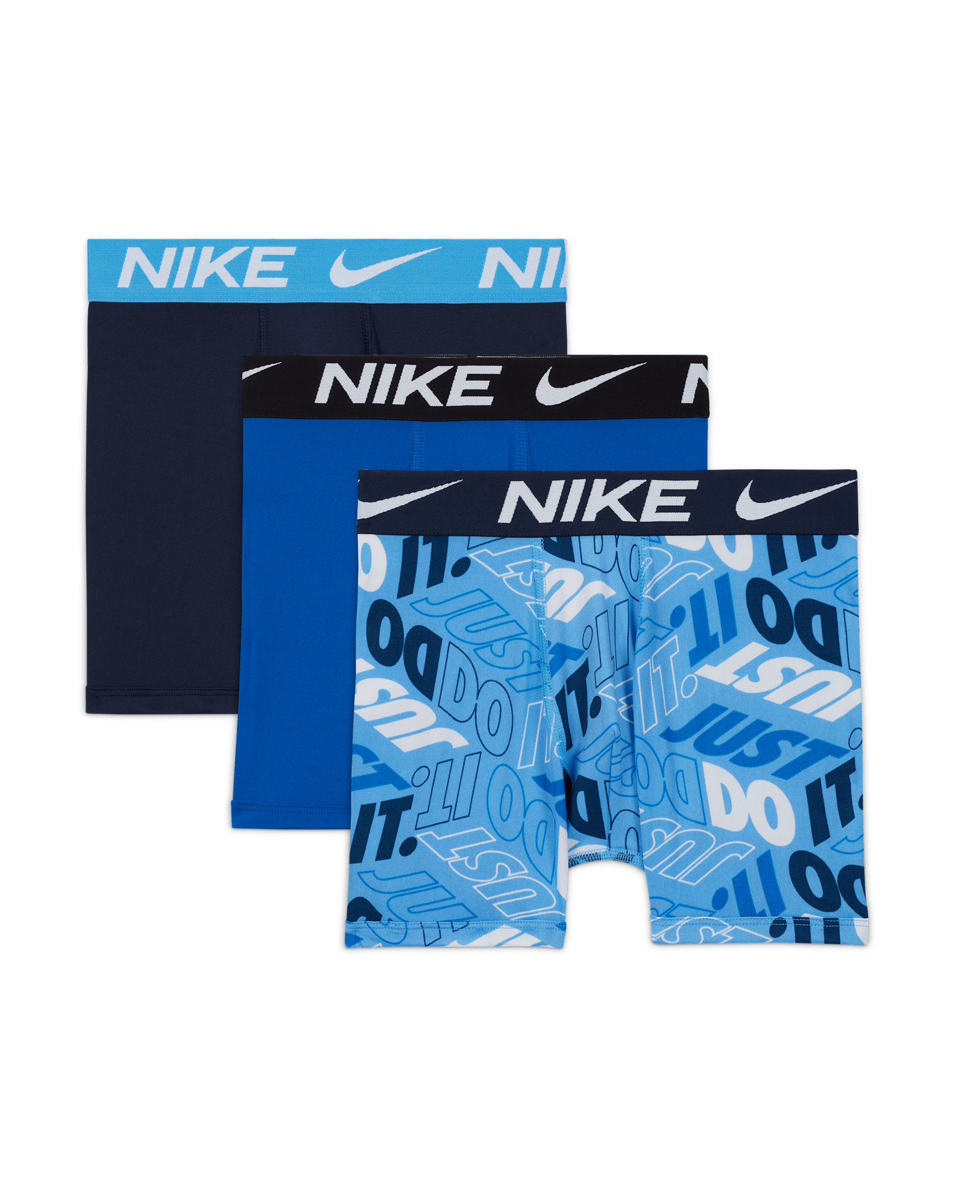 Nike Dri-FIT Essentials Big Kids' Printed Boxer Briefs (3-Pack) - White/University Blue