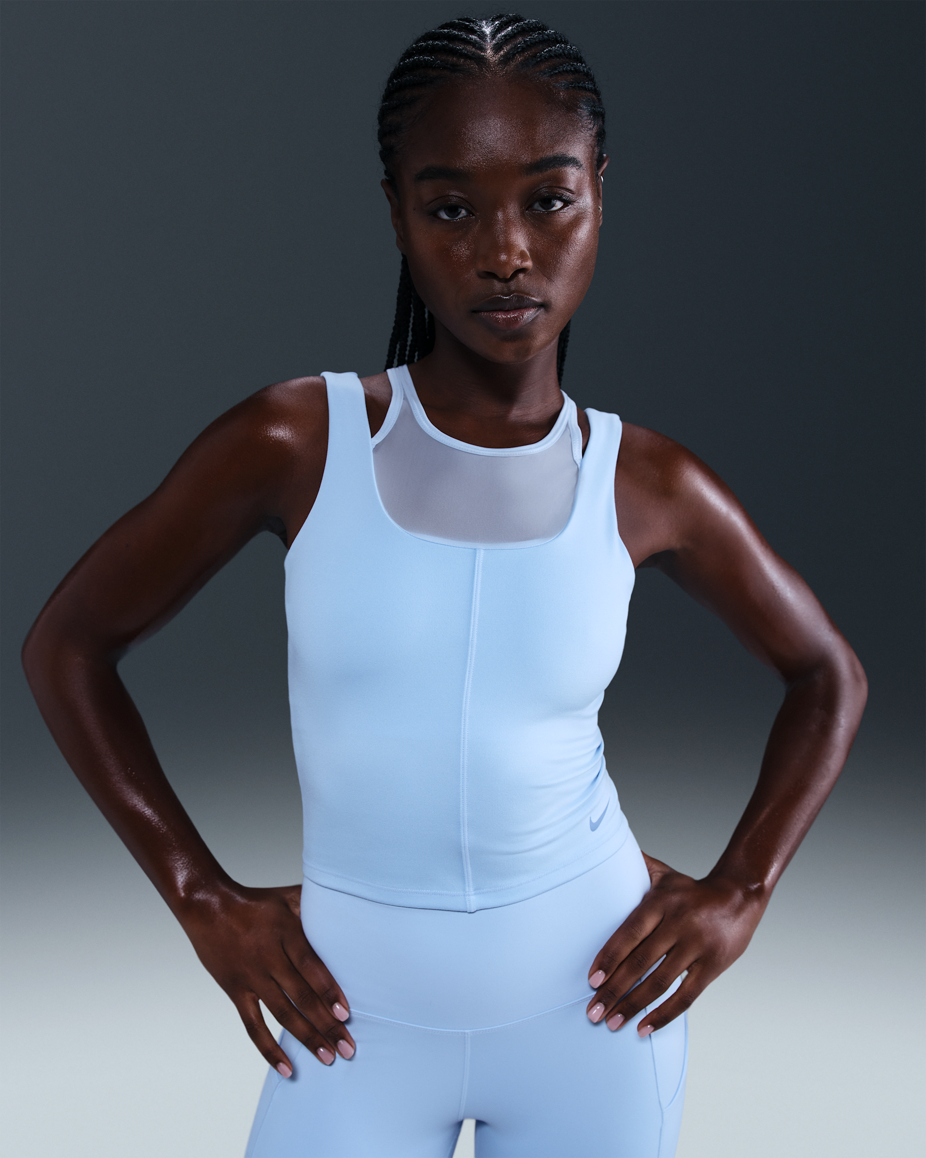 Nike One Fitted Women's Dri-FIT Cropped Tank Top - Celestine Blue/Work Blue