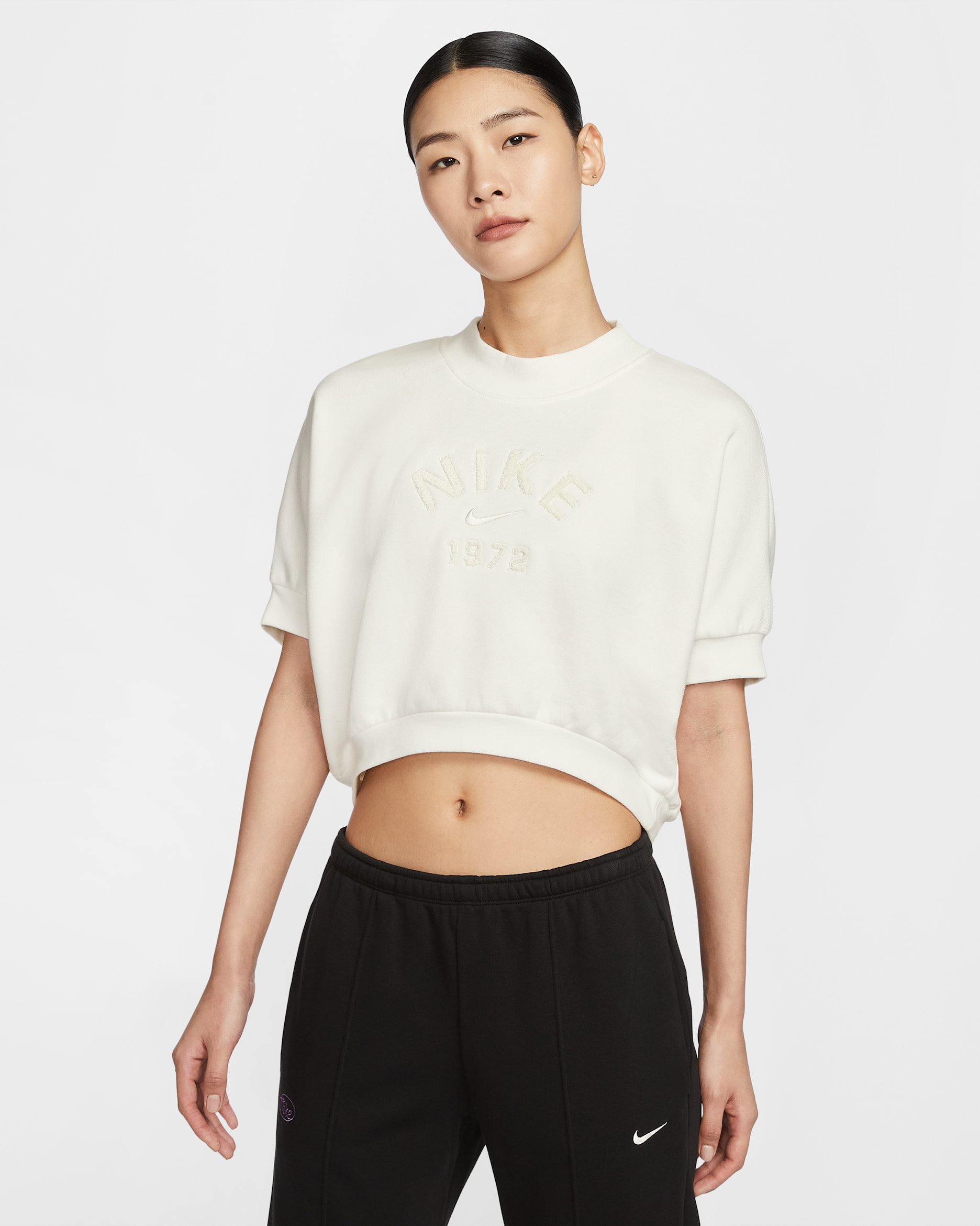 Nike Sportswear Collection Women's Crew-Neck Short-Sleeve Cropped French Terry Top - Sail/Sail