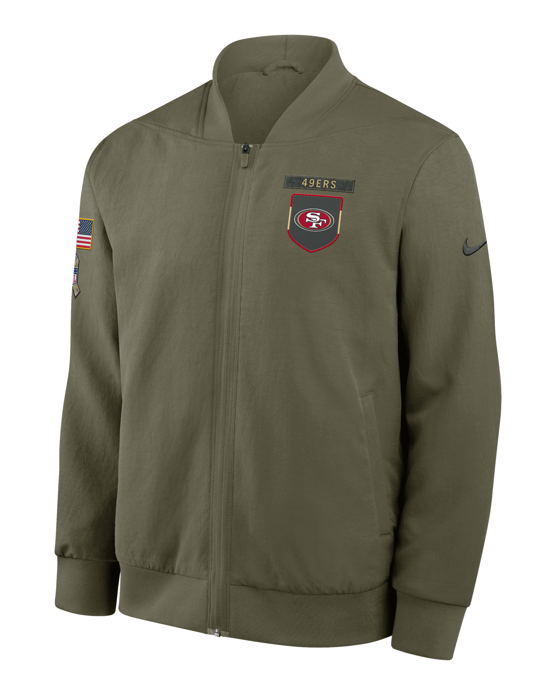 San Francisco 49ers Salute to Service Sideline Men's Nike NFL Full-Zip Bomber Jacket - Olive
