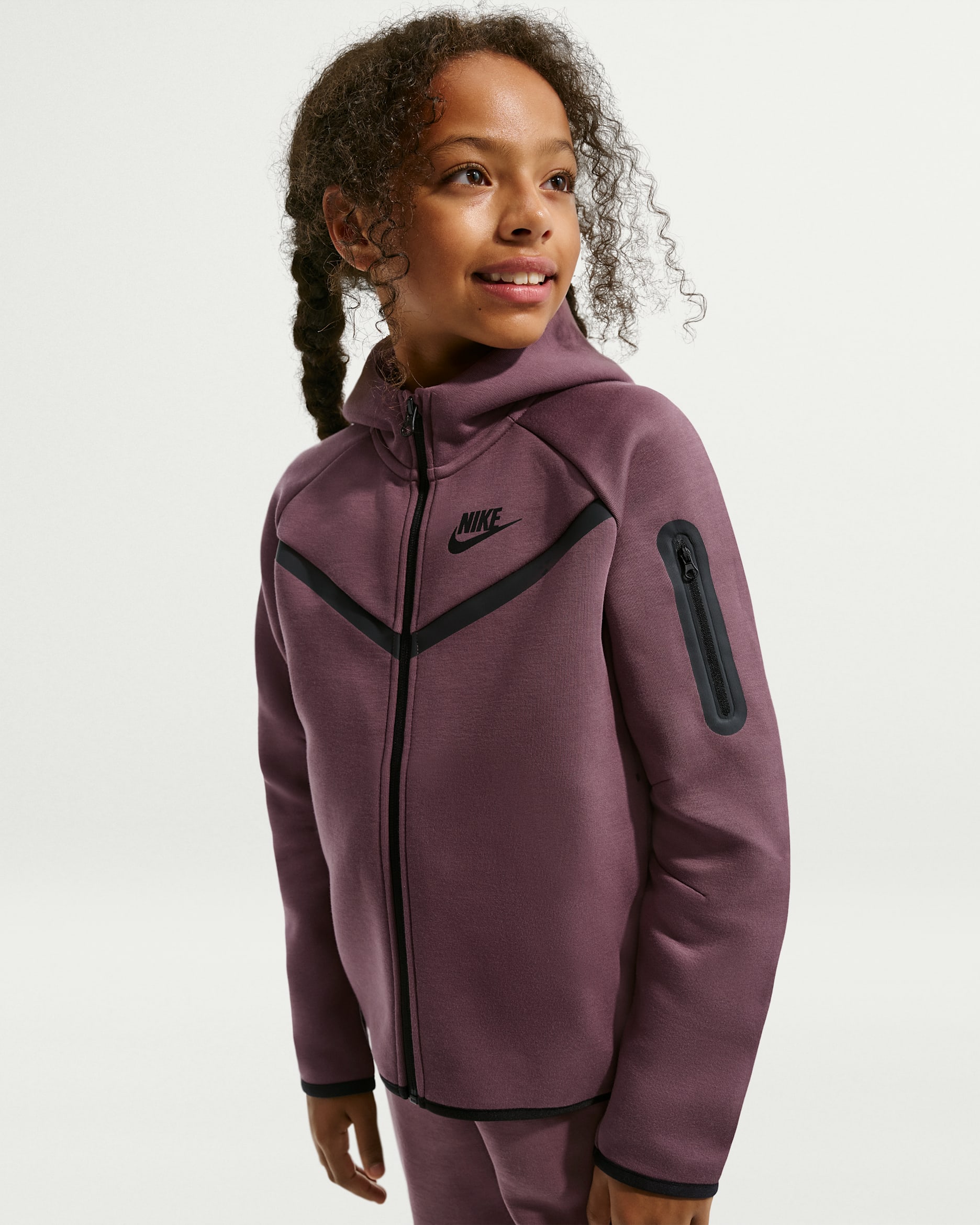 Sweat à capuche et zip Nike Sportswear Tech Fleece pour fille - Tattoo/Noir/Noir