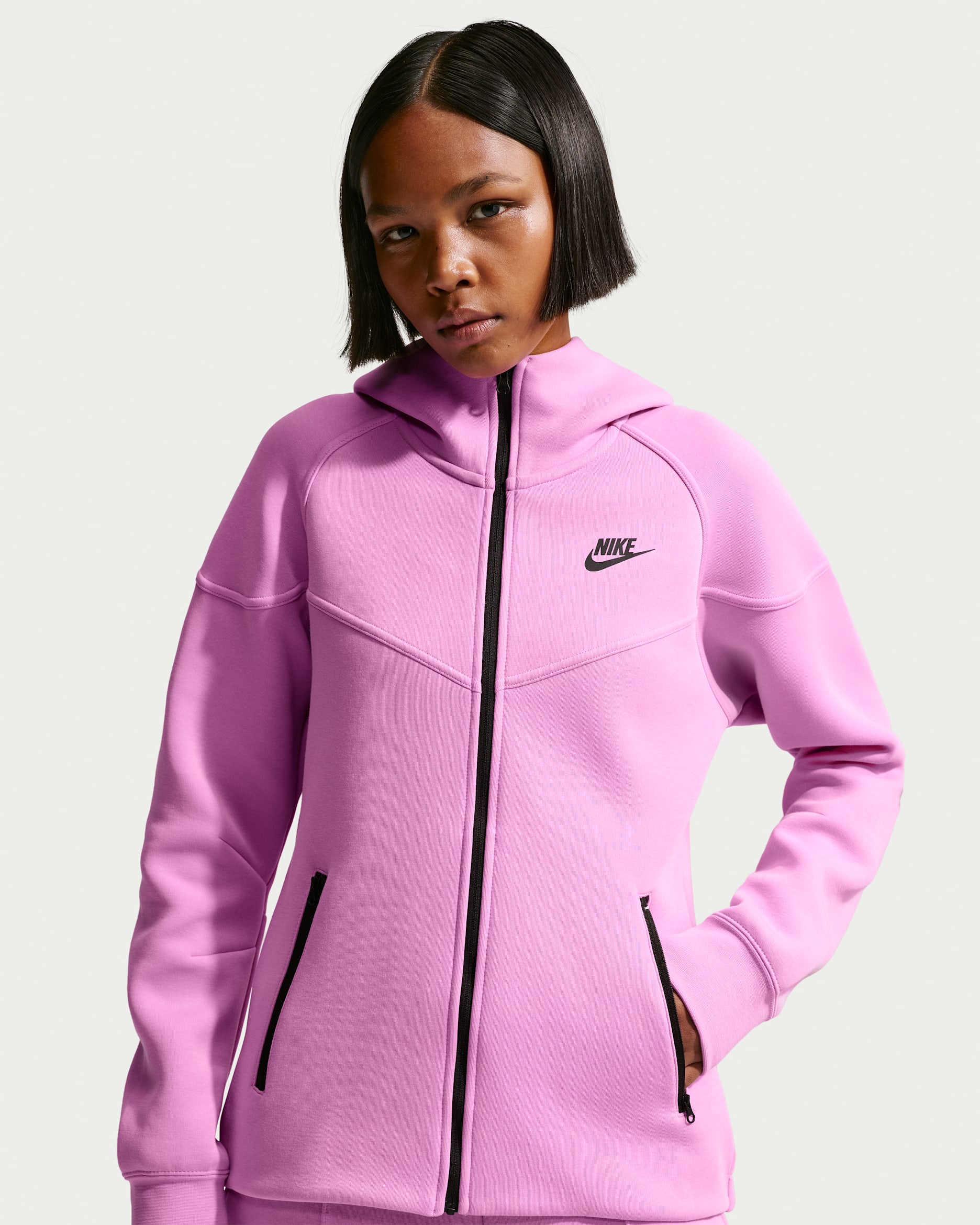 Sudadera con gorro de cierre completo para mujer Nike Sportswear Tech Fleece Windrunner - Magenta claro/Negro