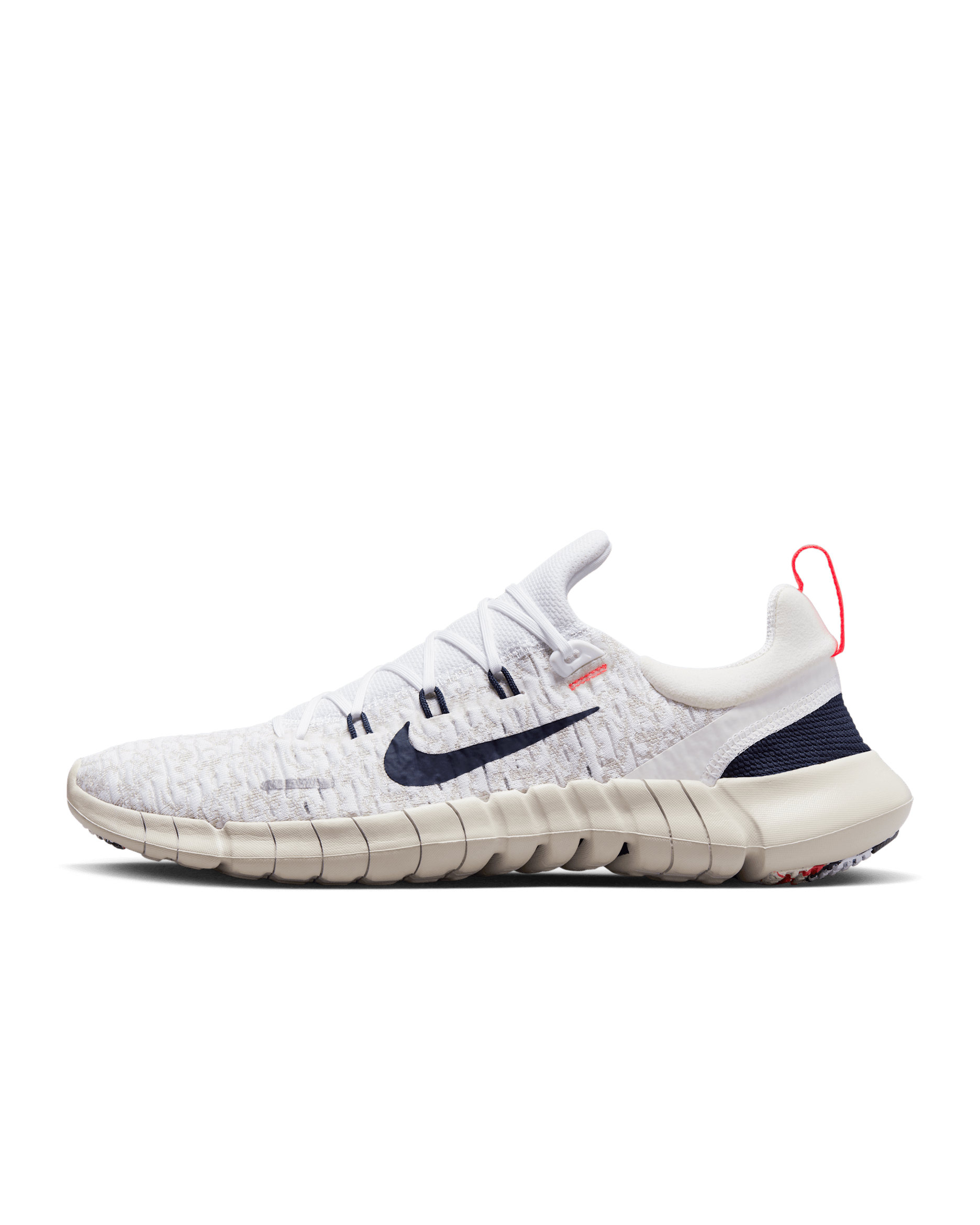 Tenis de correr en carretera para hombre Nike Free Run 5.0 - Blanco/Marrón verdoso claro/Carmesí brillante/Obsidiana