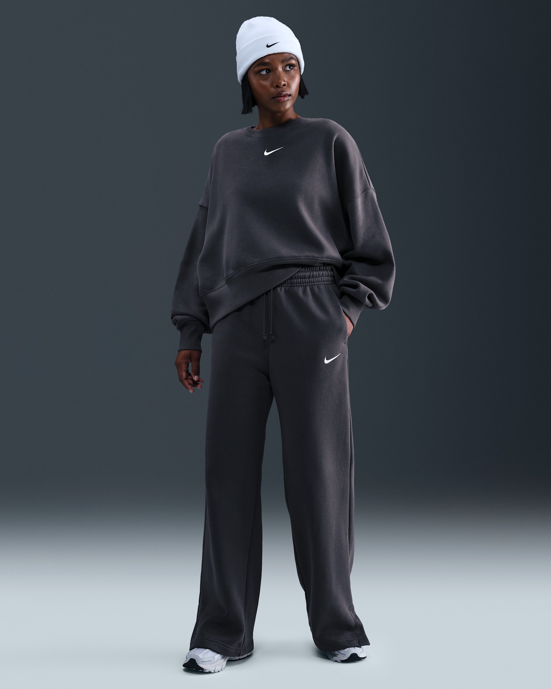 Nike Sportswear Phoenix Fleece Women's High-Waisted Wide-Leg Pants - Thunder Grey/Sail