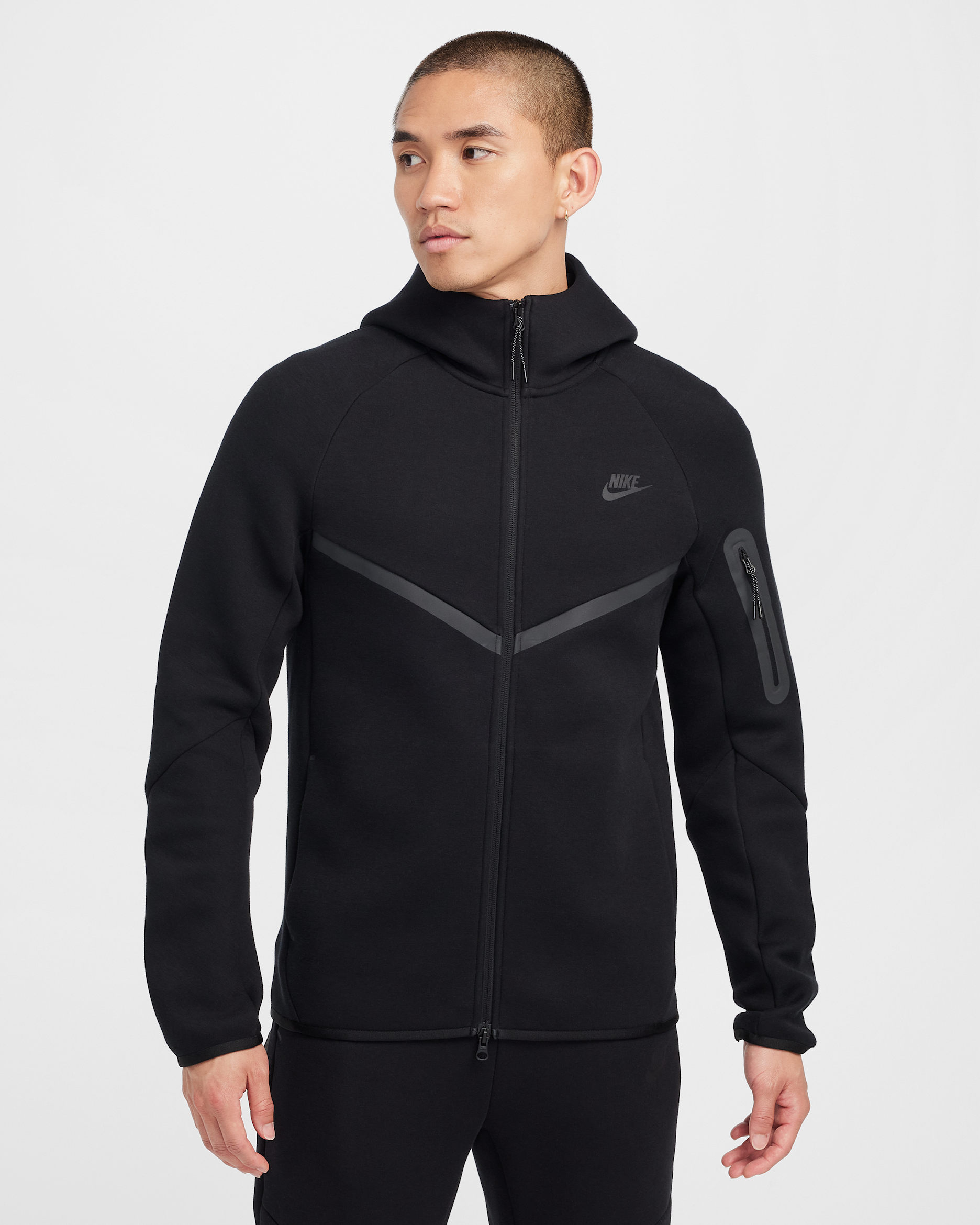 Nike Tech 男款全長式拉鍊 Windrunner 連帽上衣 - 黑色/黑色