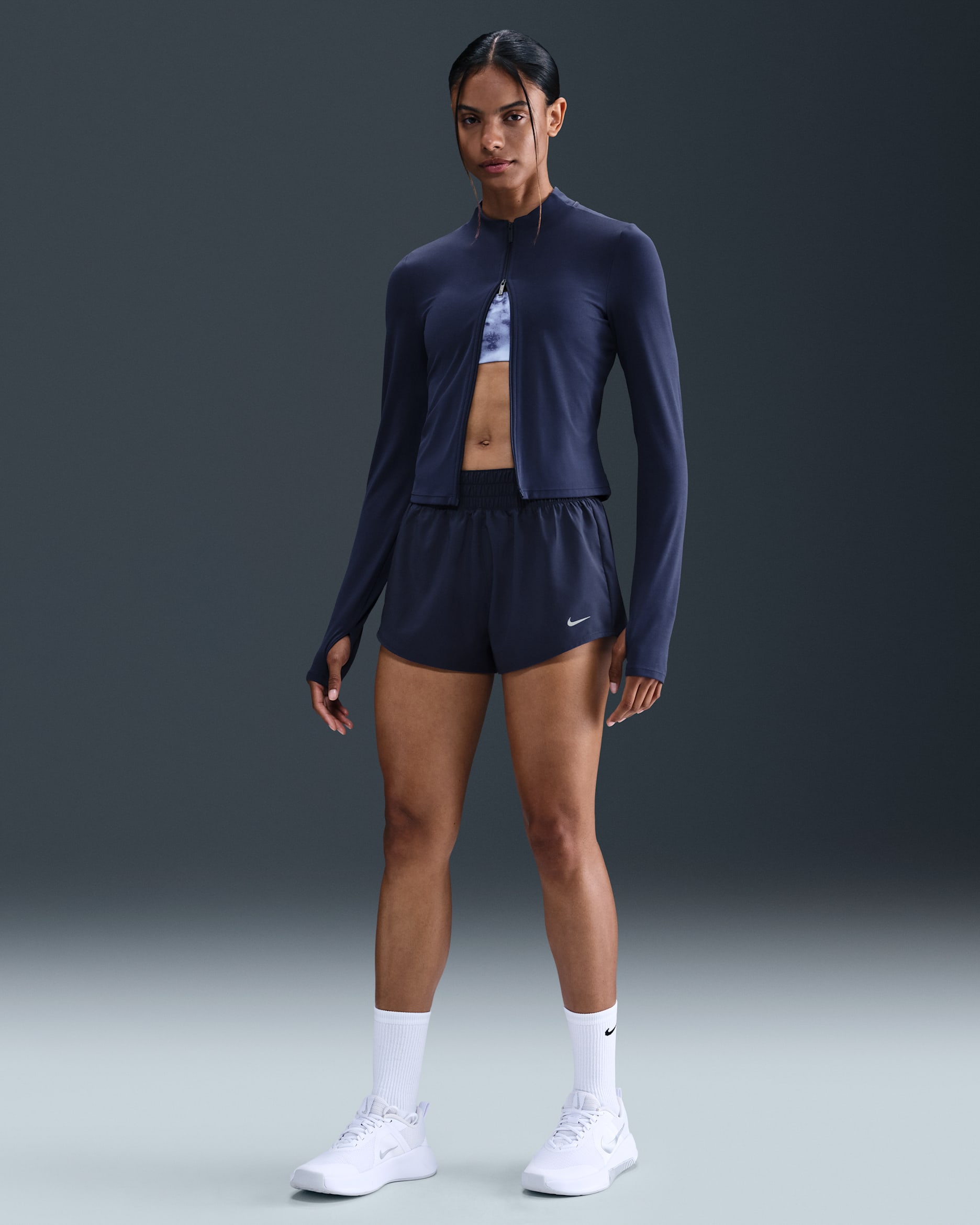 Nike One Women's Dri-FIT Mid-Rise 3" Brief-Lined Shorts - Midnight Navy/White