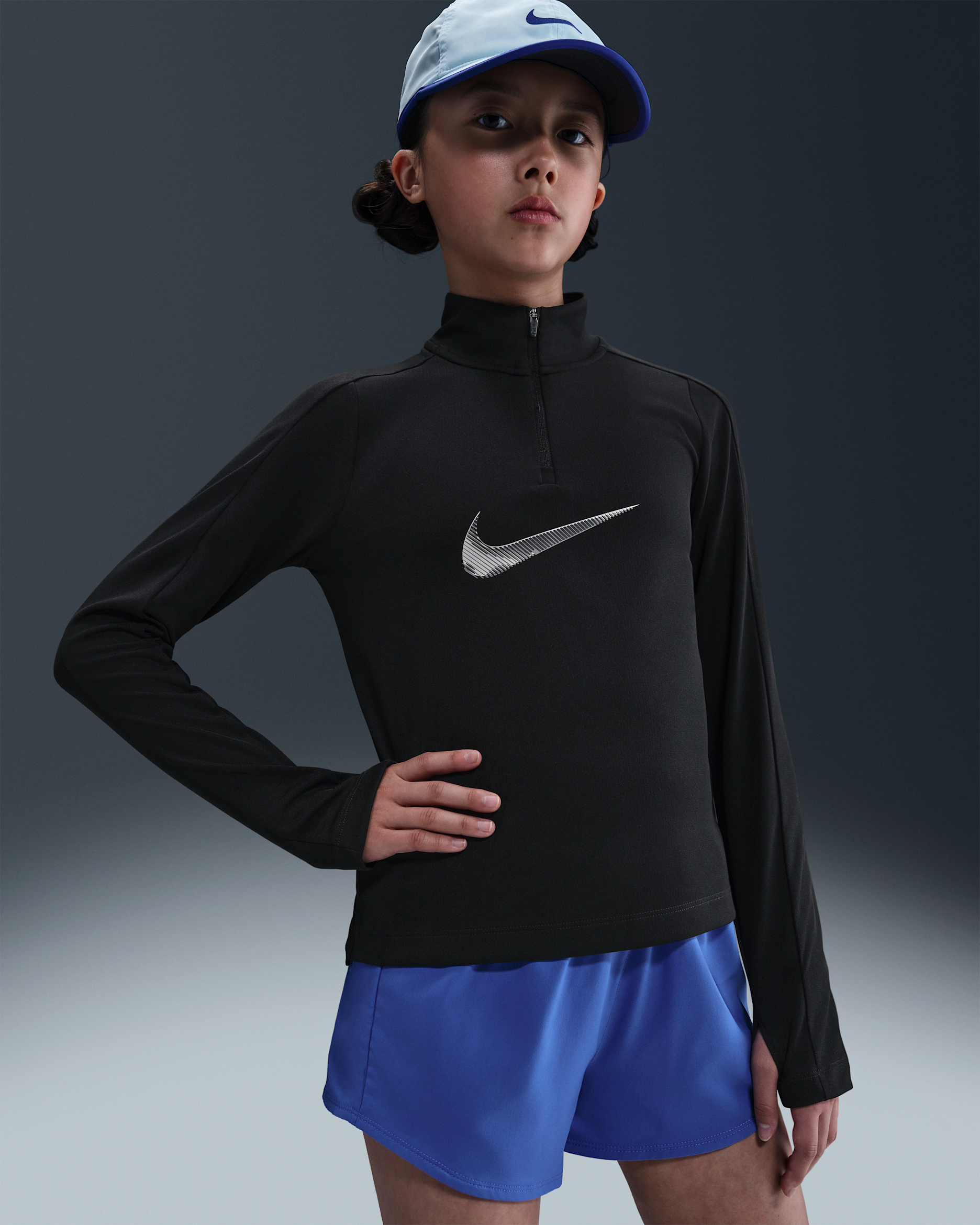 Nike Pro Older Kids' (Girls') Dri-FIT 1/4-Zip Top - Black/Light Smoke Grey/Black