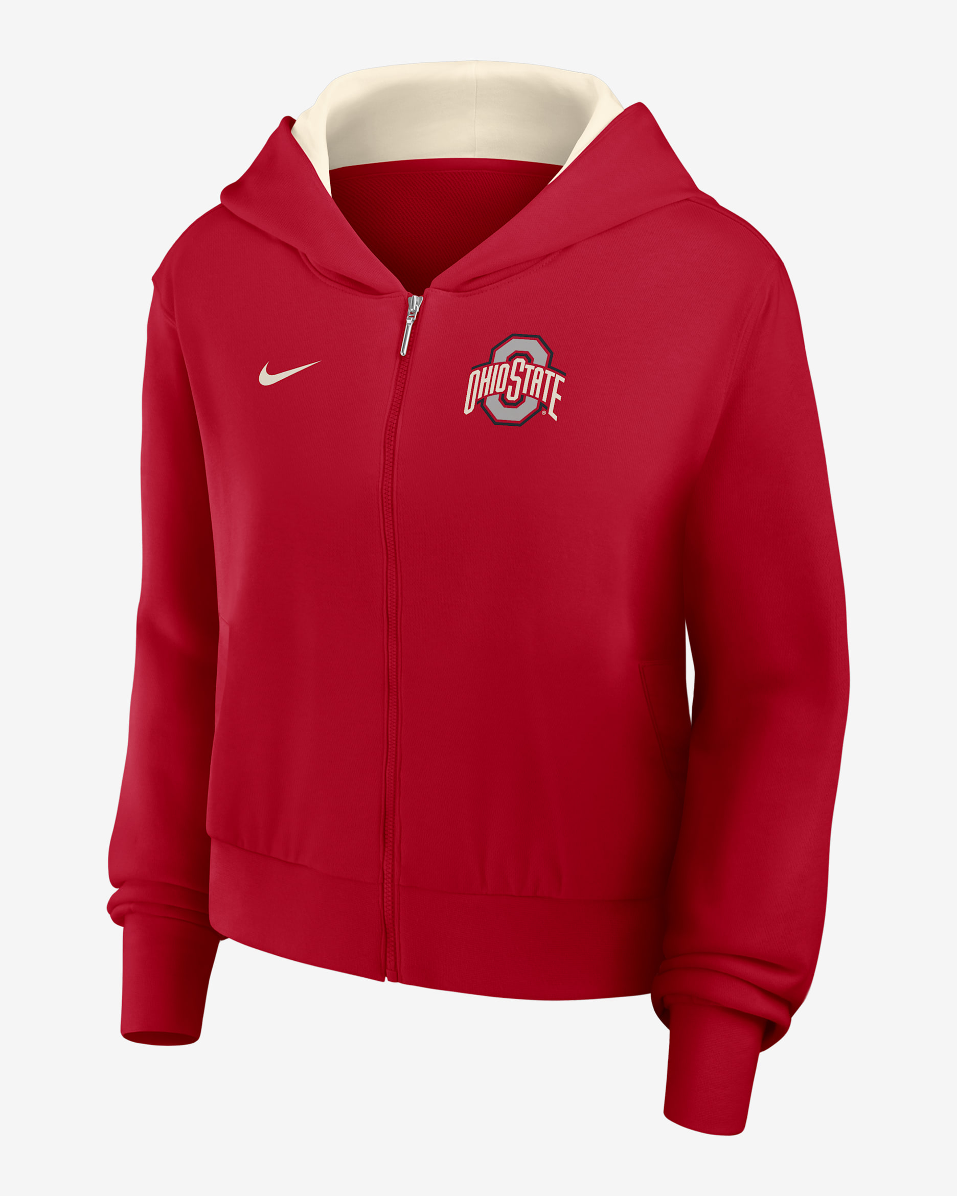 Sudadera con gorro universitaria Nike con cierre completo para mujer Ohio State Mantra - Rojo