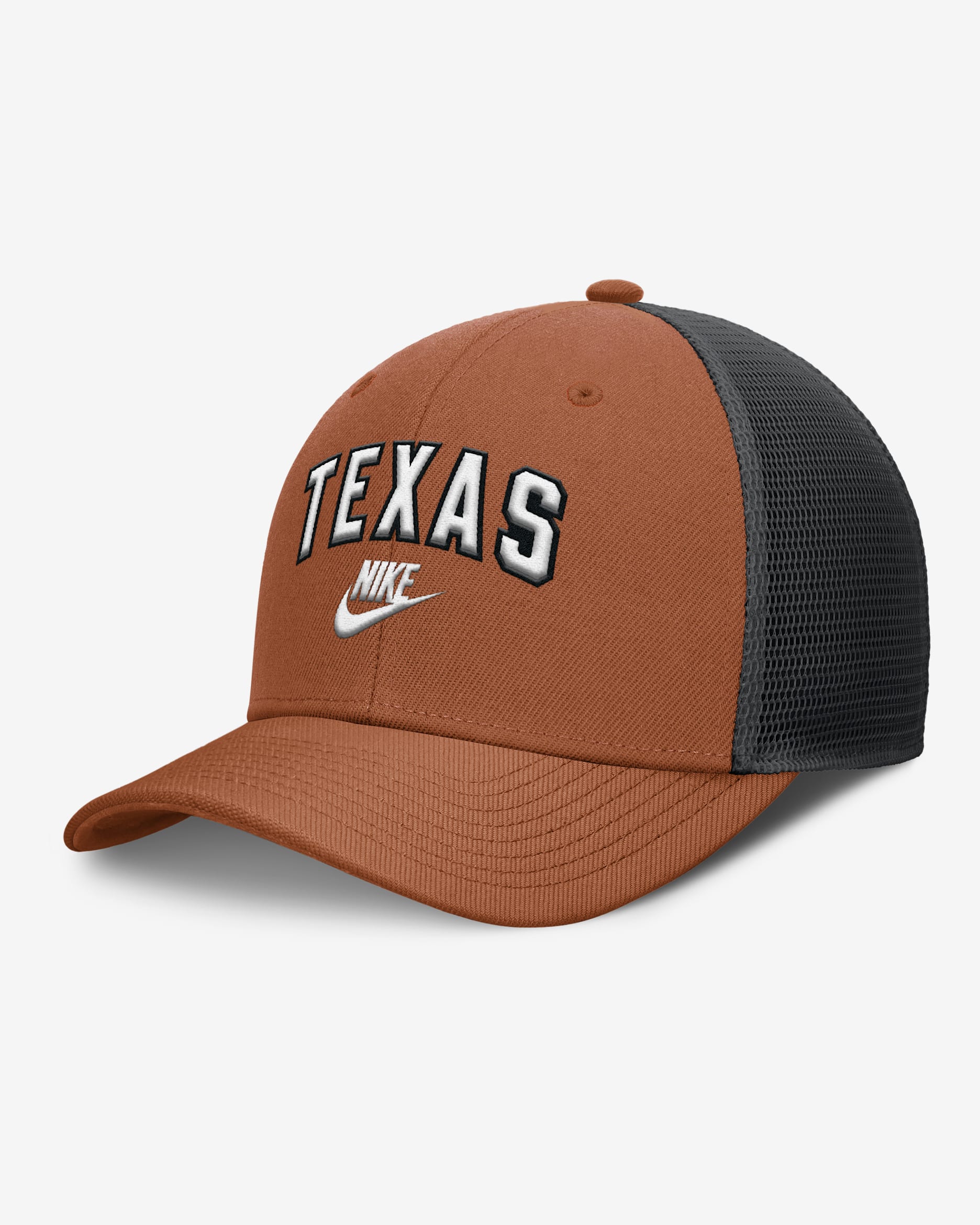 Gorra de rejilla universitaria Nike Dri-FIT ajustable para hombre Texas Legacy Arch Rise - Naranja quemado