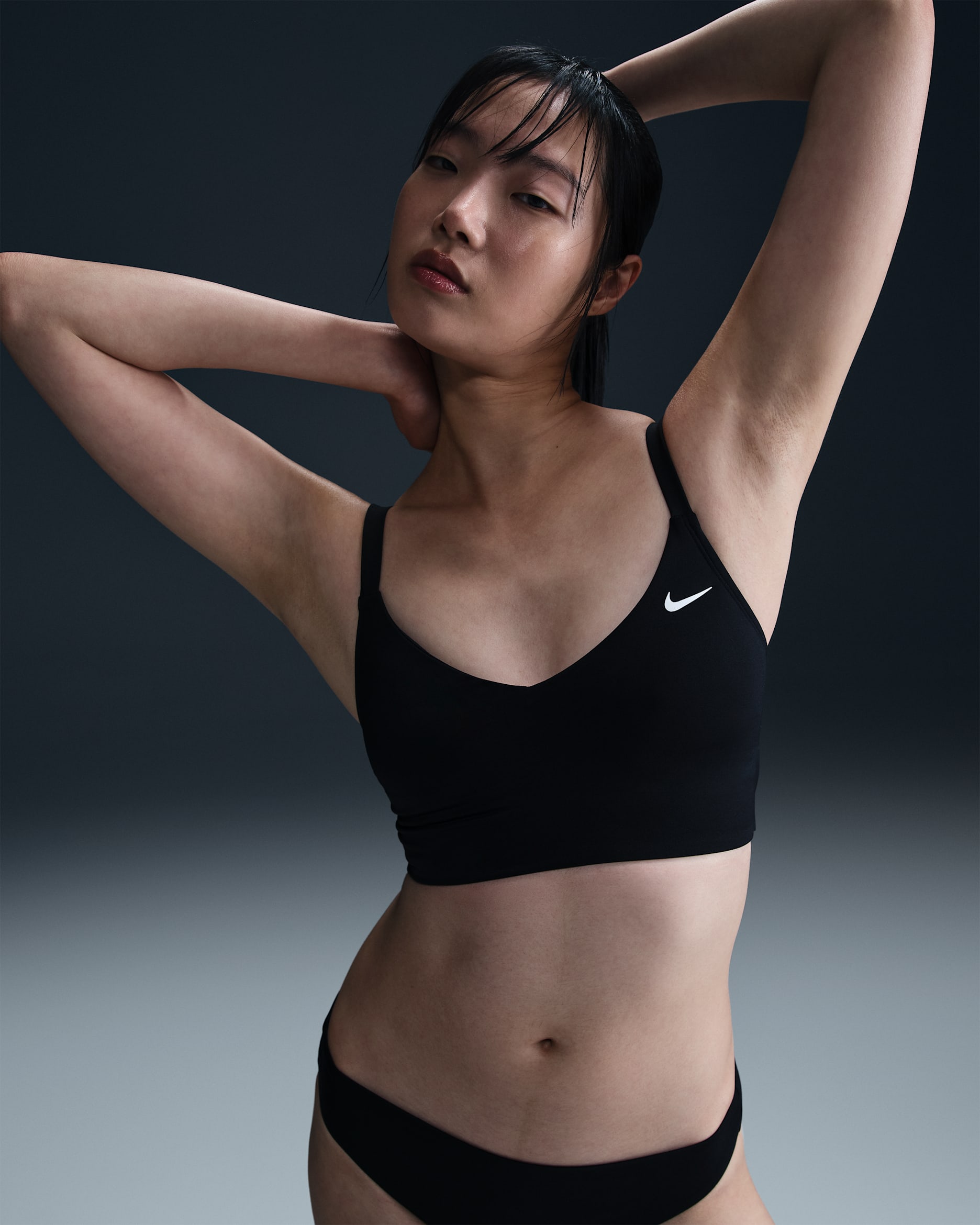 Midkini con cuello en V Nike Swim Essential para mujer - Negro/Blanco