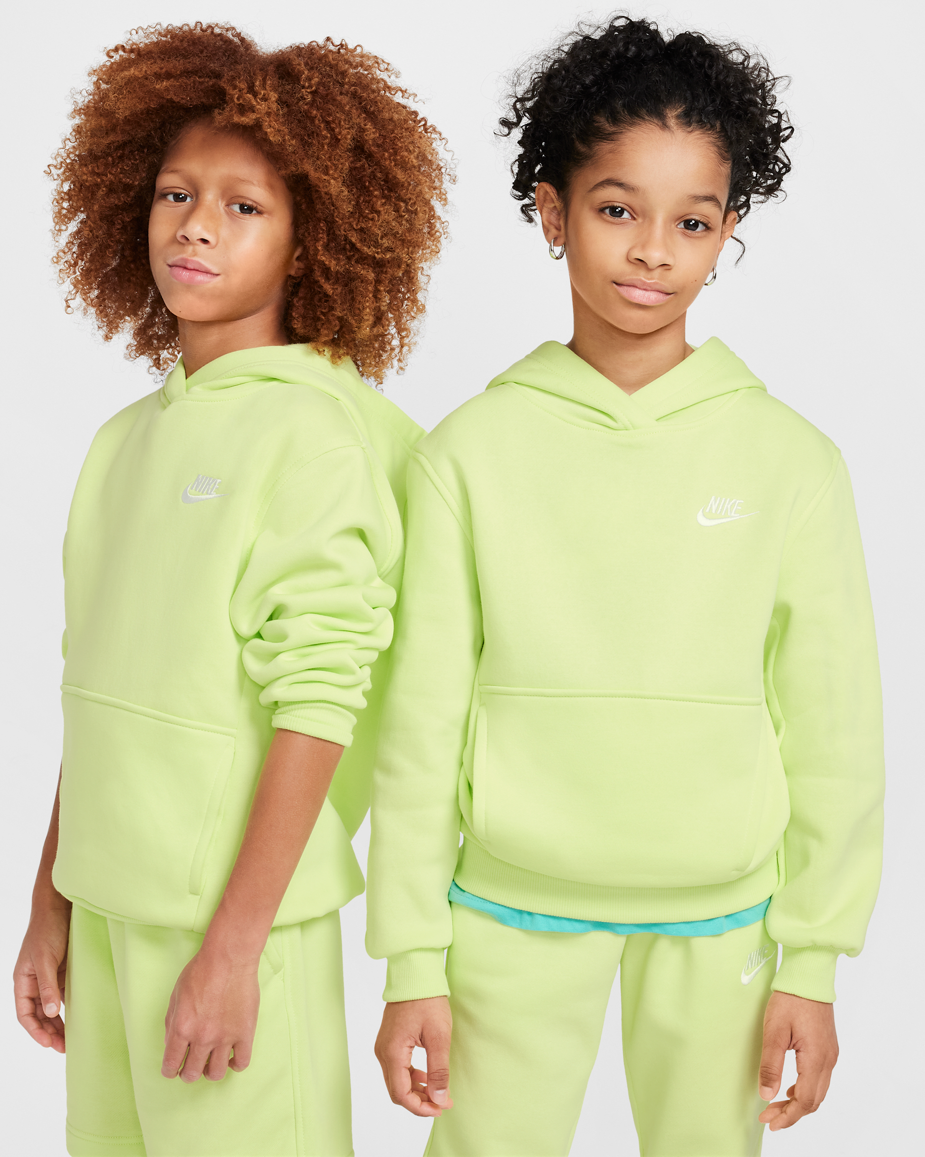 Nike Sportswear Club Fleece Big Kids' Pullover Hoodie - Light Lemon Twist/White