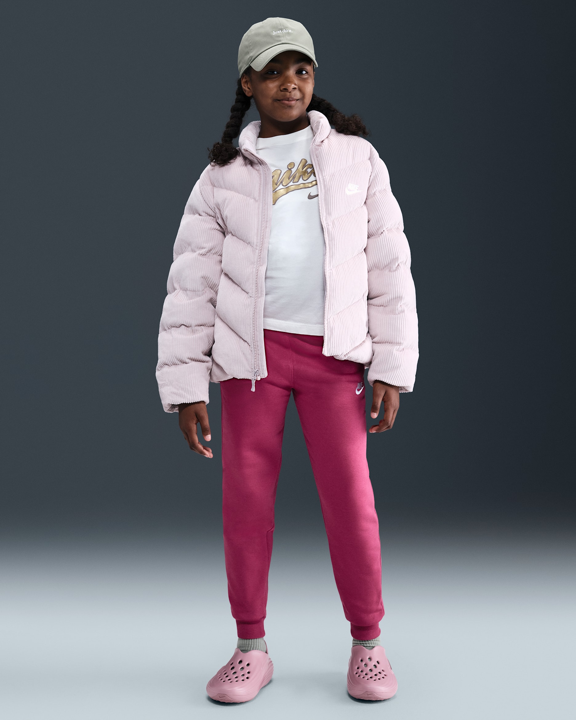 Joggers Nike Sportswear Club Fleece para niños talla grande - Remolacha dulce/Blanco