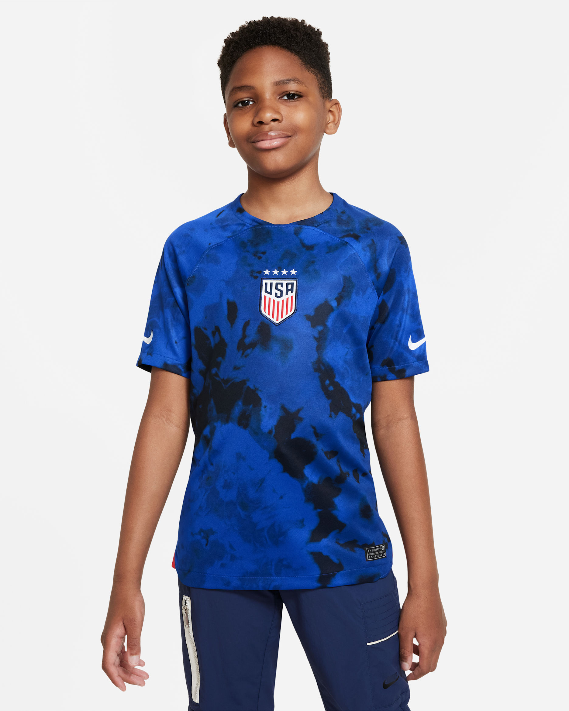 USWNT 2022/23 Stadium Away Big Kids' Nike Dri-FIT Soccer Jersey - Bright Blue/Dark Obsidian/White