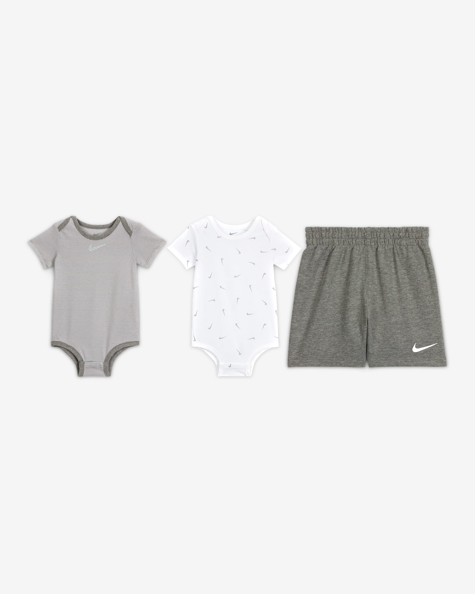 Nike Essentials Baby (12-24M) 3-Piece Striped Swooshfetti Set - Dark Grey Heather