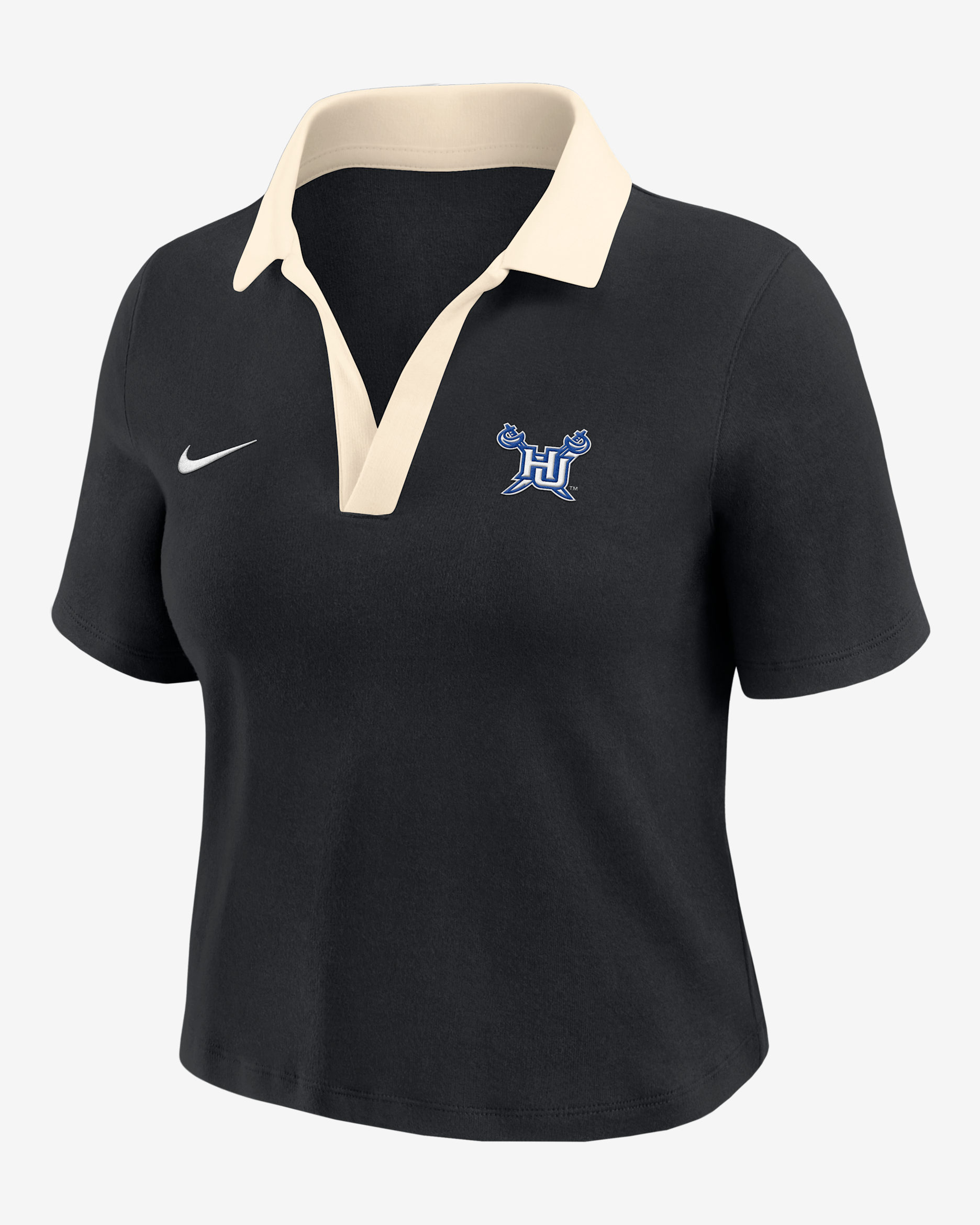 Nike College (Hampton University) Women's Short-Sleeve Polo Crop Top - Black