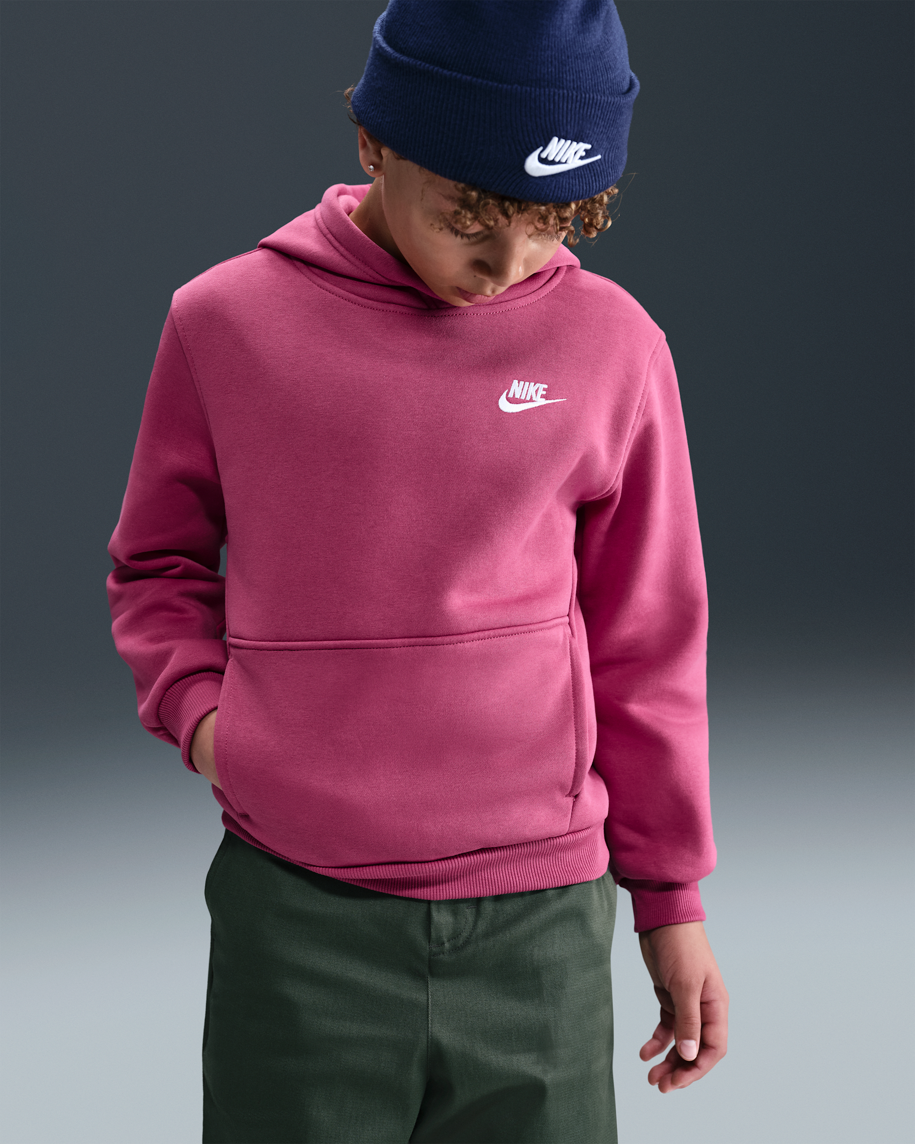 Sudadera con gorro sin cierre para niños talla grande Nike Sportswear Club Fleece - Remolacha dulce/Blanco