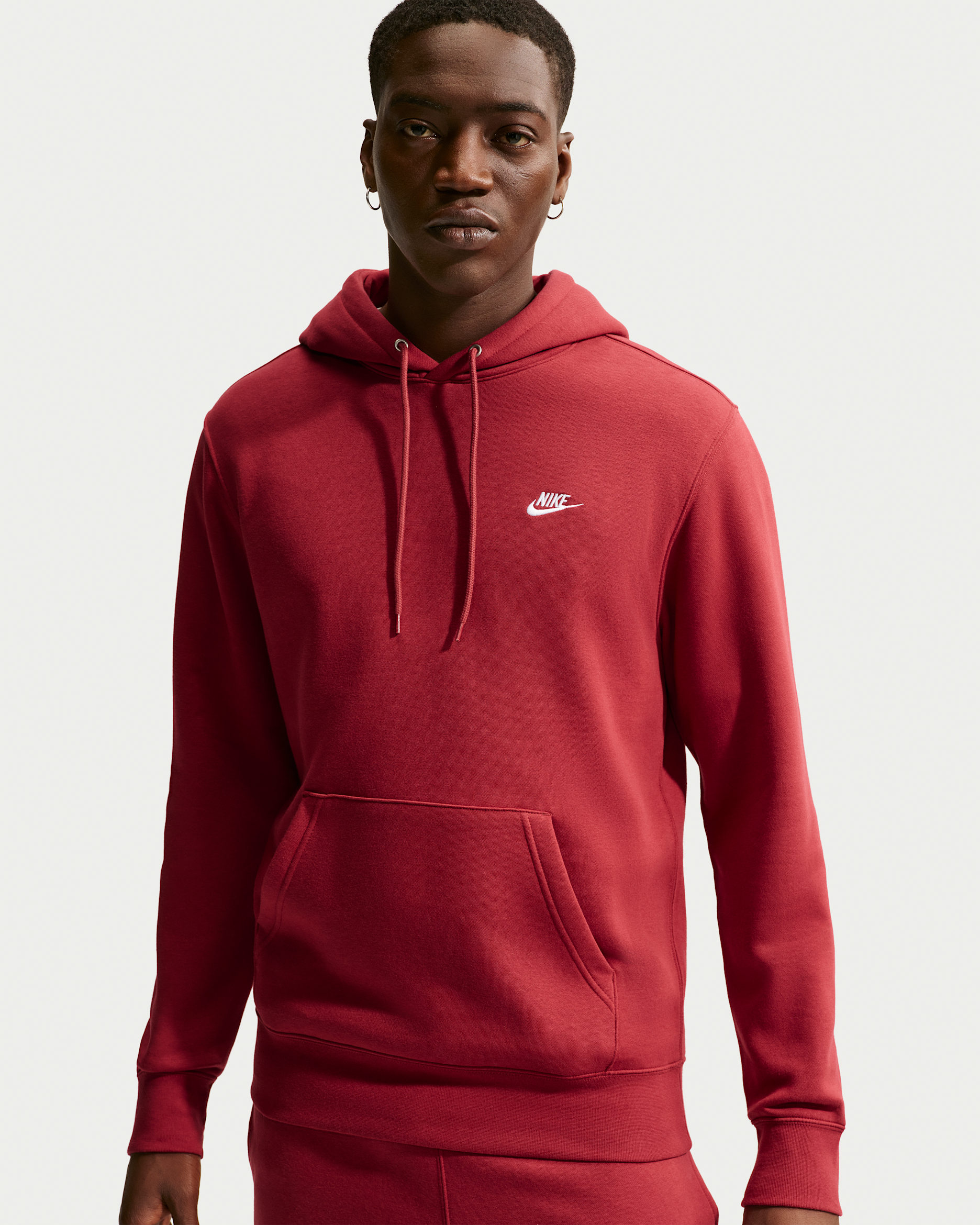 Nike Club Men's Pullover Fleece Hoodie - Team Crimson/Team Crimson/White