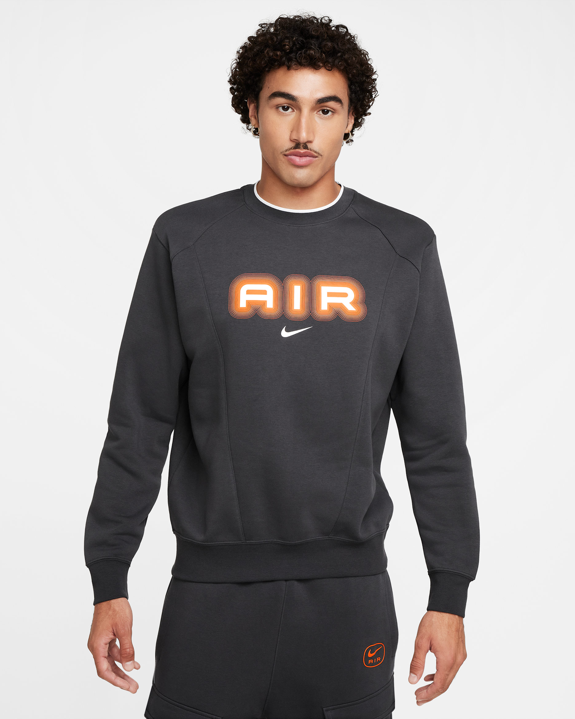 Nike Air-sweatshirt i fleece med rund hals til mænd - Anthracite/Safety Orange