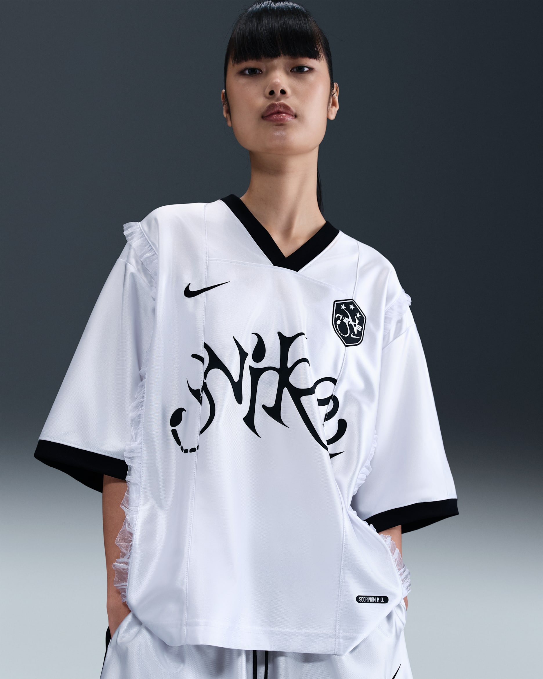 Nike Sportswear Women's Short-Sleeve Graphic Jersey Top - Metallic Silver